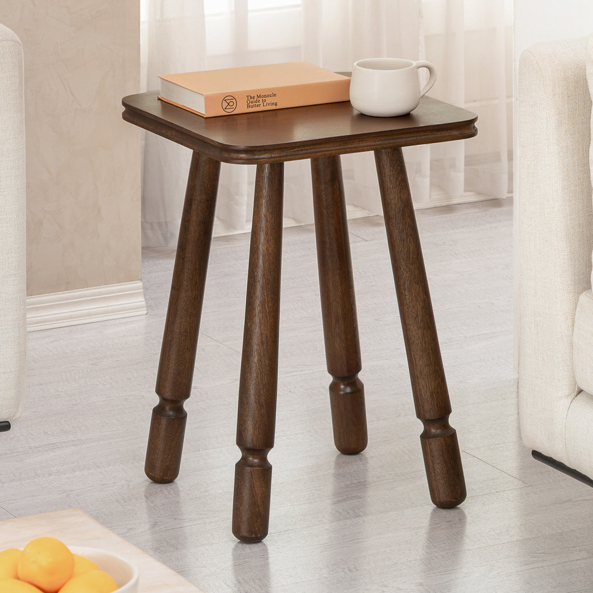 Olive Solid Wood Side Table - Hazel Brown