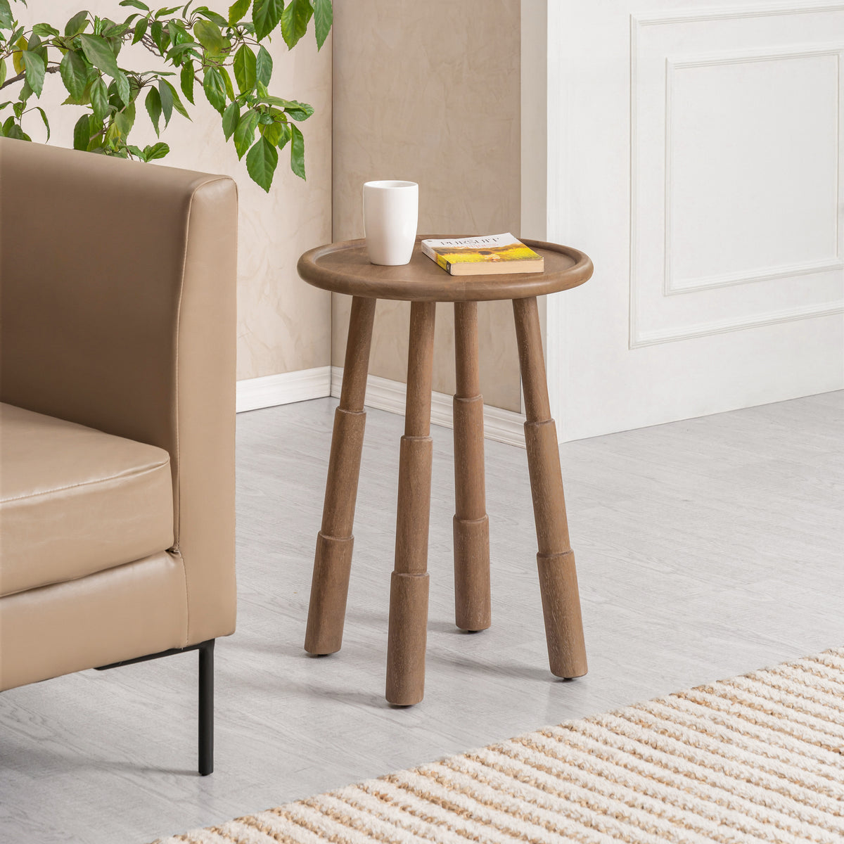 Bali Solid Wood Side Table - Cerused Taupe