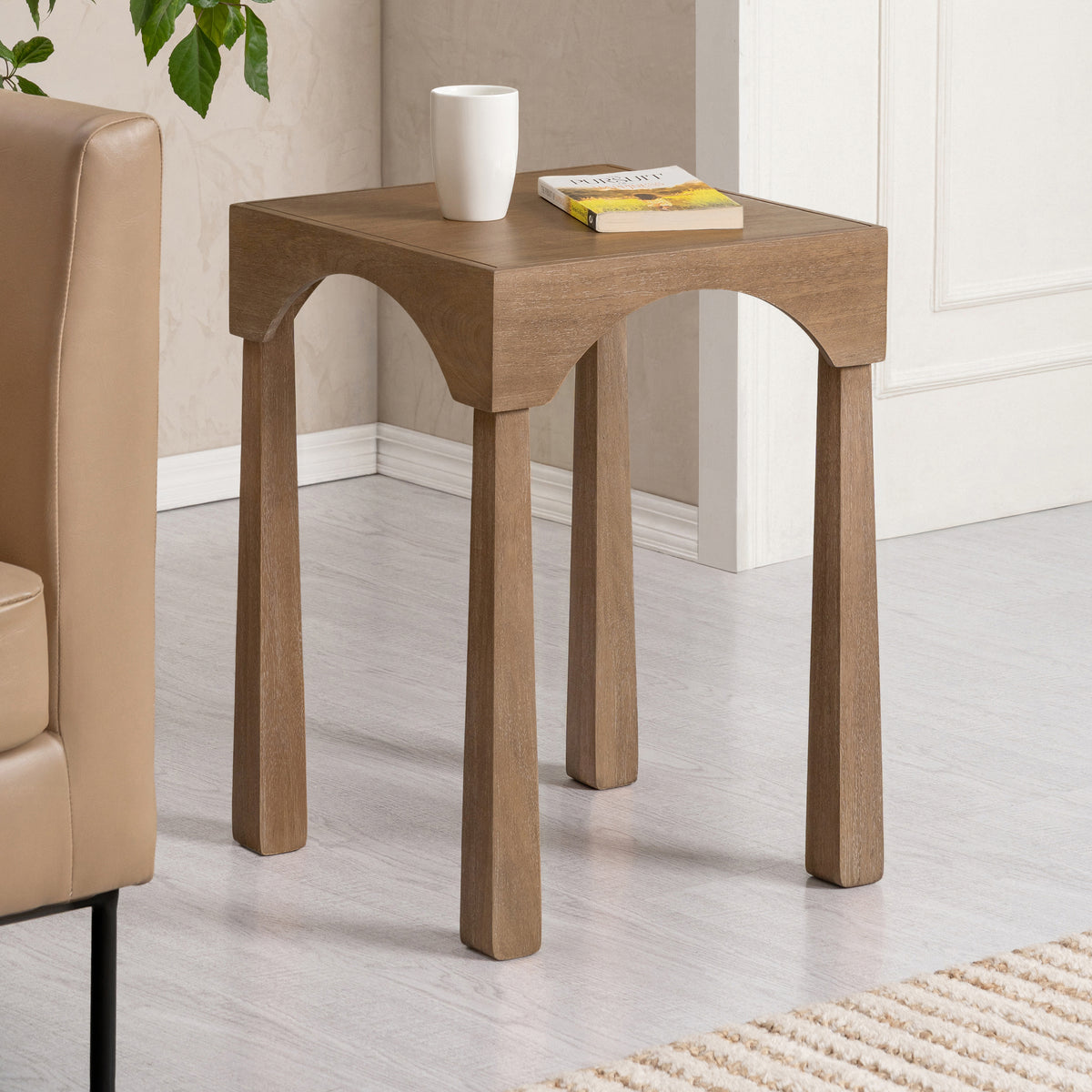 Casa Solid Wood & Mango Veneer Side Table - Cerused Taupe