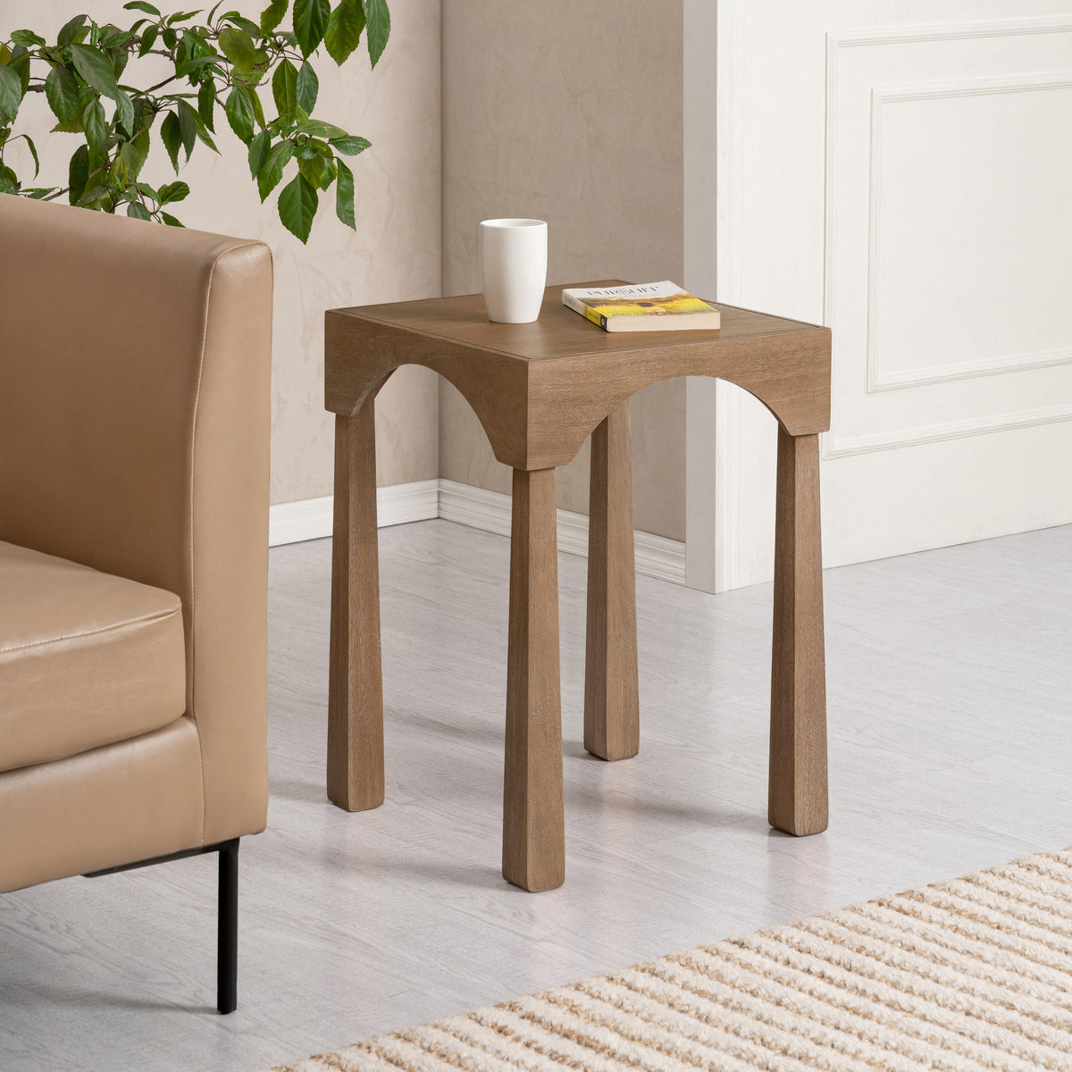Casa Solid Wood & Mango Veneer Side Table - Cerused Taupe