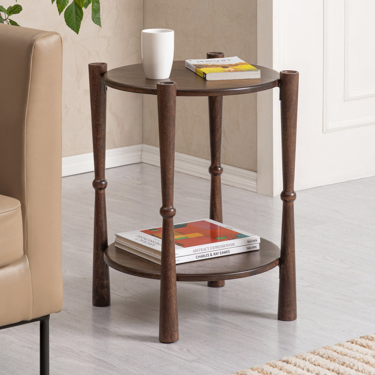 Olive Solid Wood Side Table - Espresso