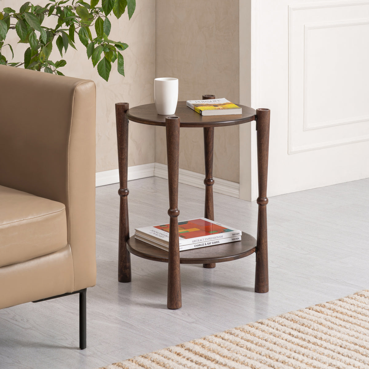 Olive Solid Wood Side Table - Espresso