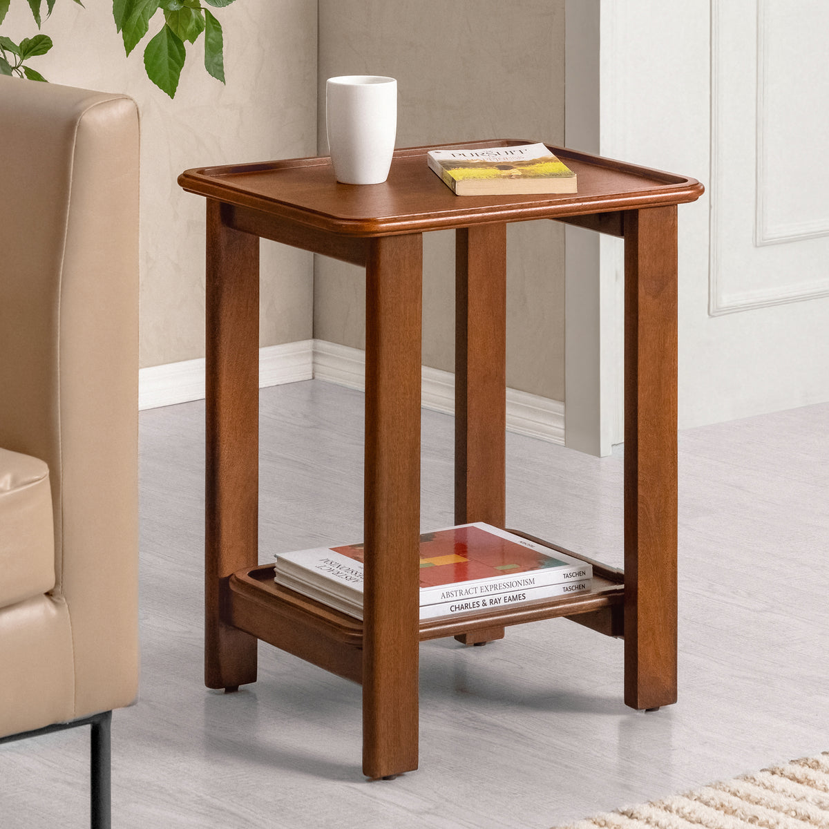 Santorini Solid Wood Side Table - Walnut