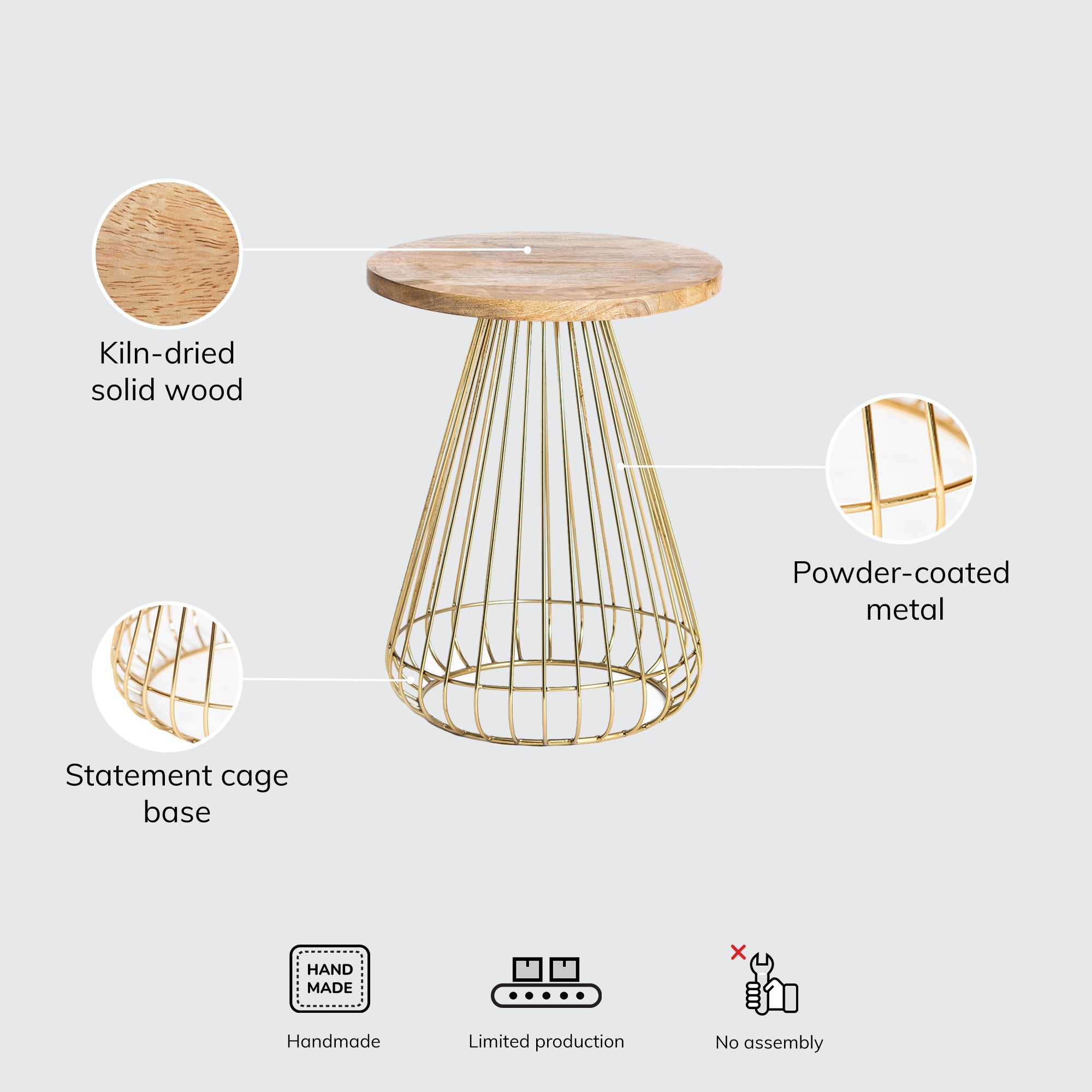 Melody Designer Cage Table - Gold