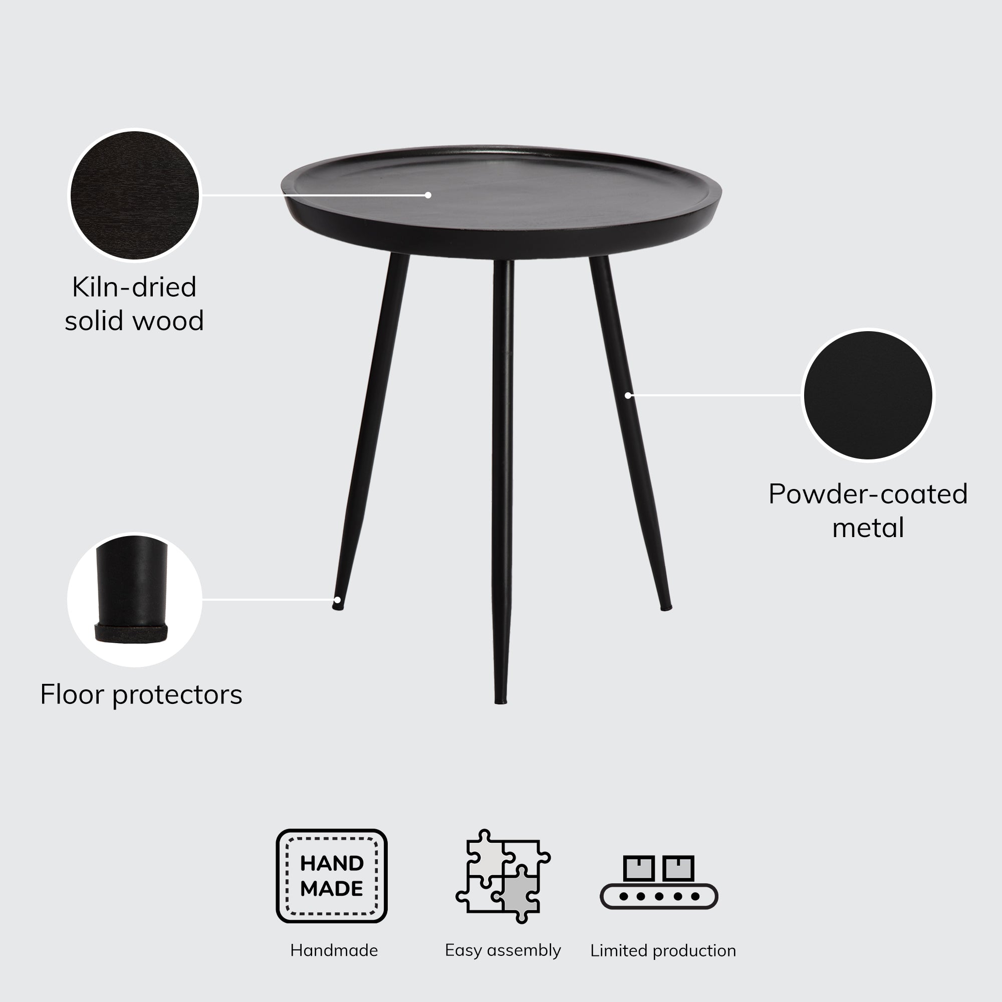 Chervey Tri Pin Side Table Large - Black