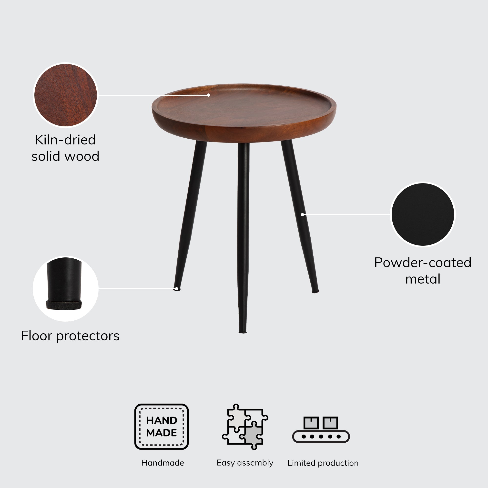 Chervey Tri Pin Side Table Small - Walnut
