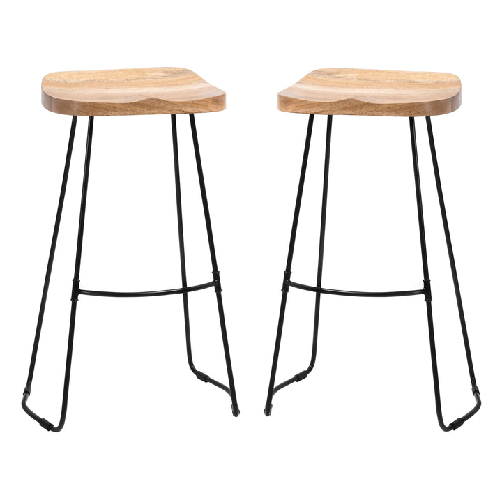 Lara Saddle Seat Solid Wood Bar Stools Set of 2 - Natural
