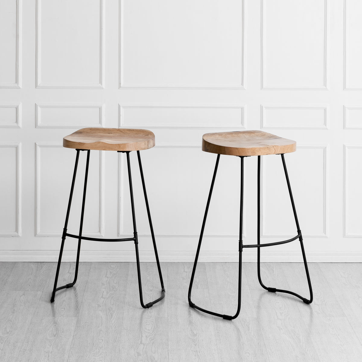Lara Saddle Seat Solid Wood Bar Stools Set of 2 - Natural