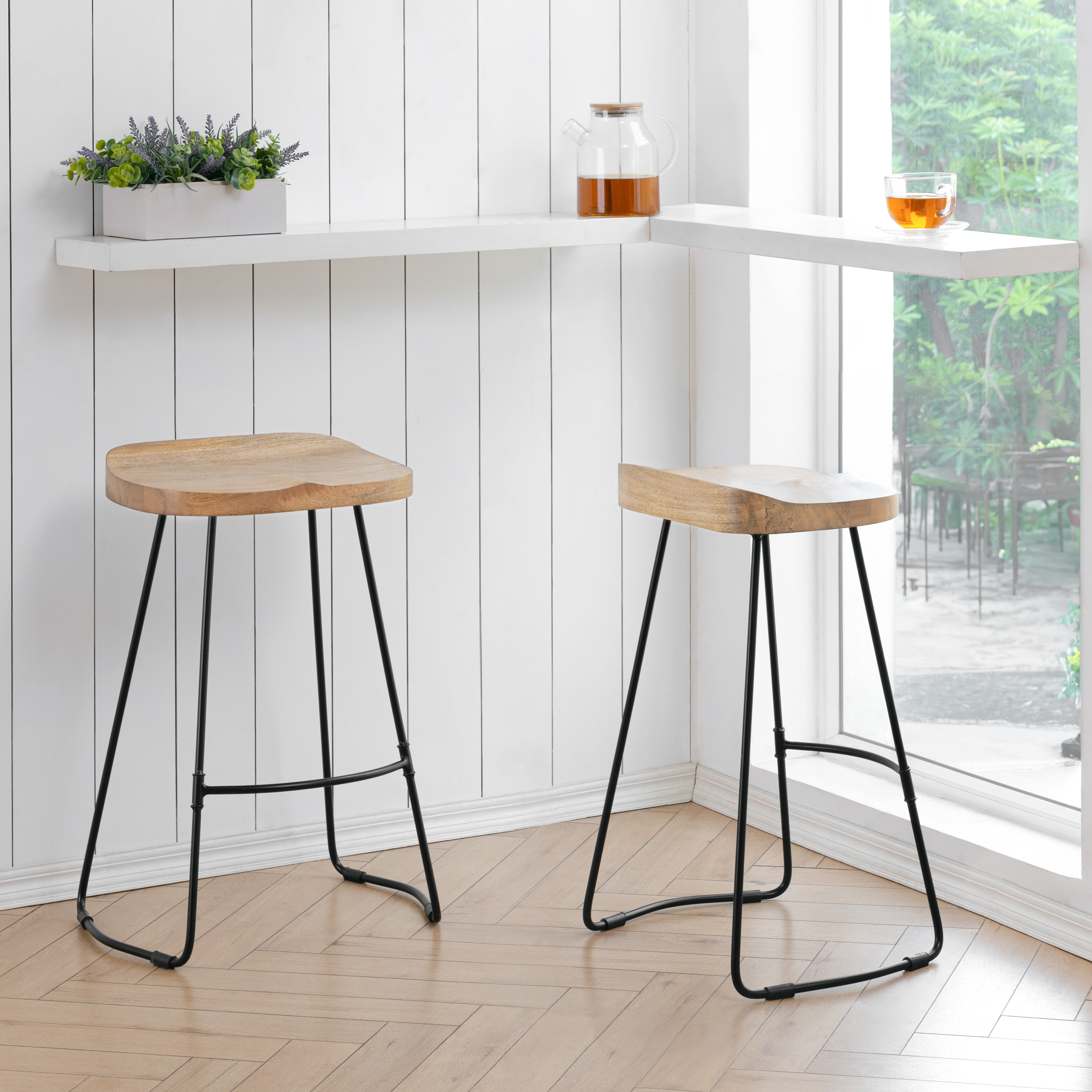 Lara Saddle Seat Counter Stools Set of 2 - Natural