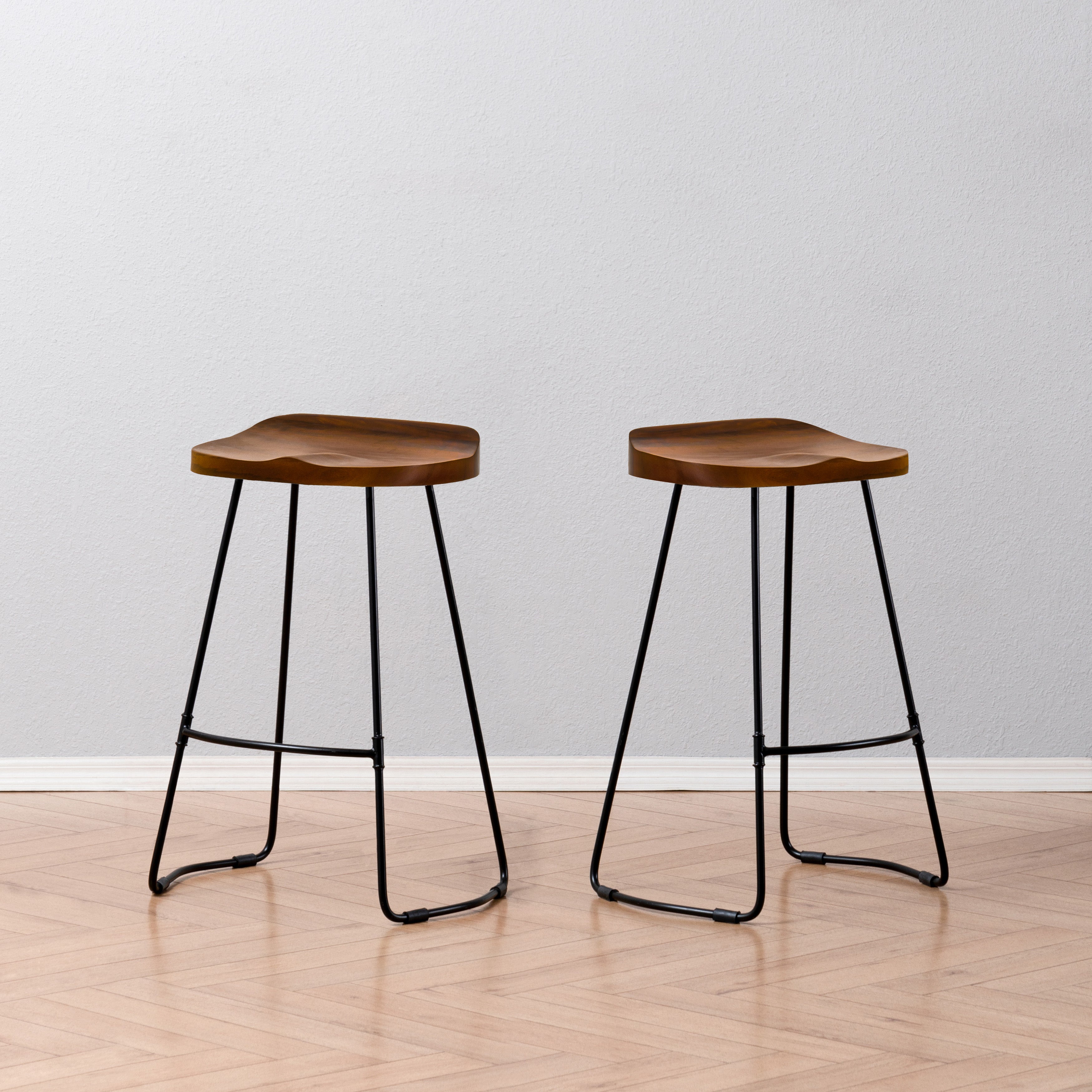 Lara Saddle Seat Counter Stools Set of 2 - Walnut