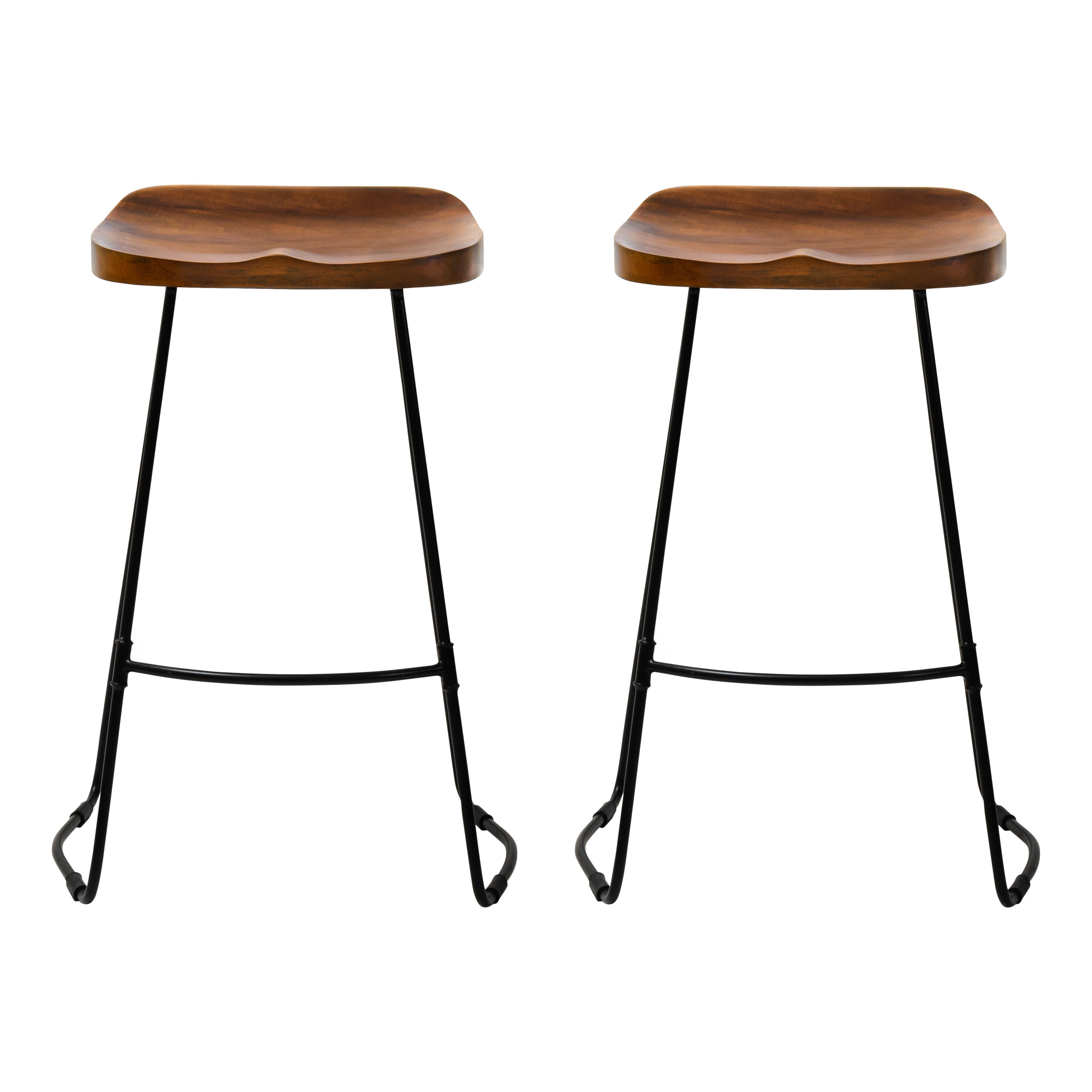 Lara Saddle Seat Counter Stools Set of 2 - Walnut