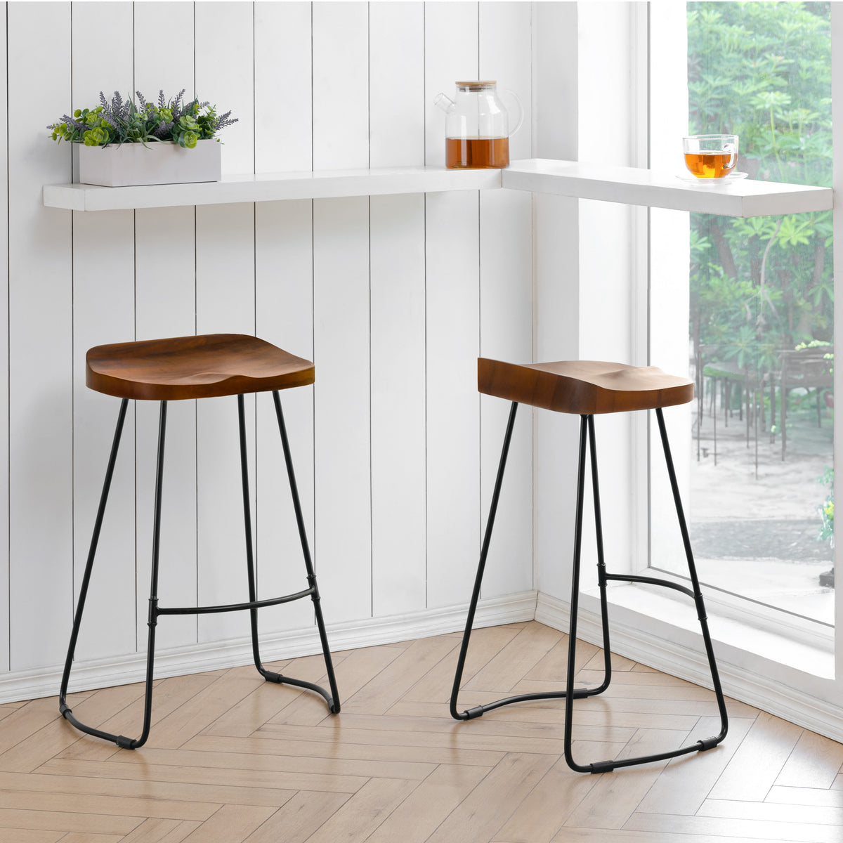 Lara Saddle Seat Counter Stools Set of 2 - Walnut