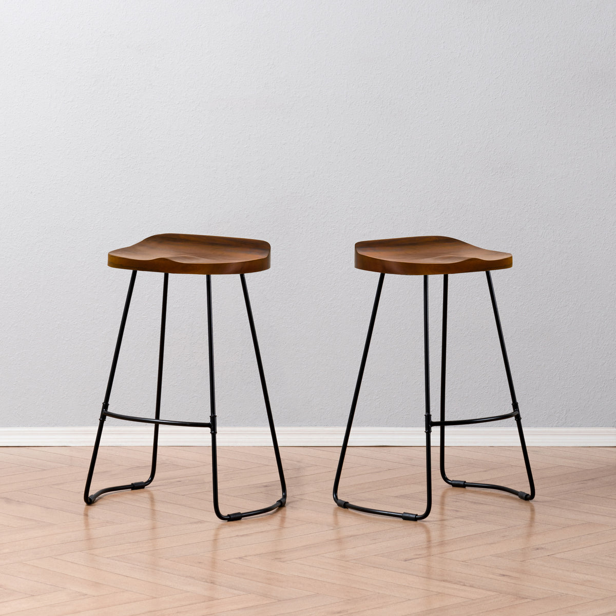Lara Saddle Seat Counter Stools Set of 2 - Walnut