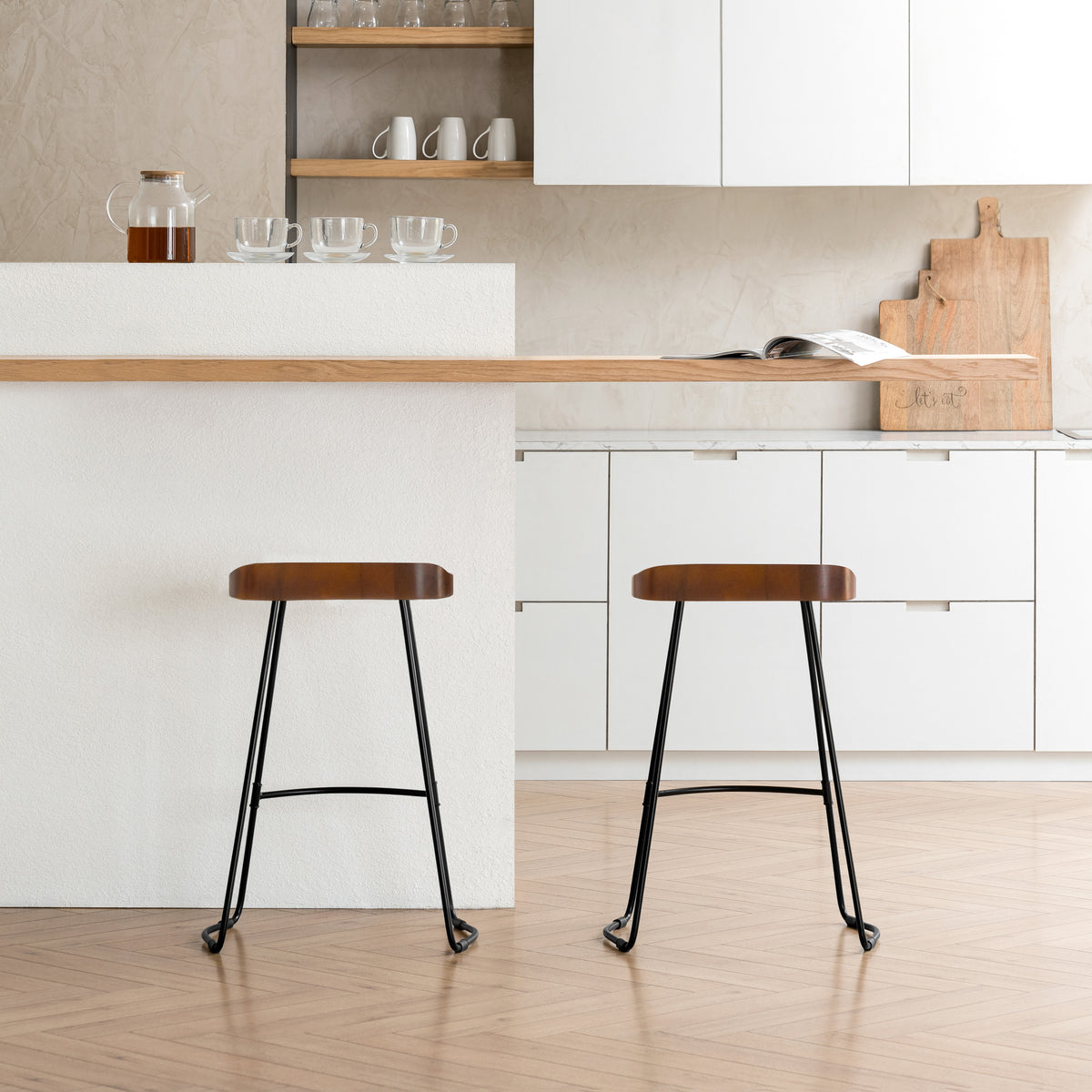 Lara Saddle Seat Counter Stools Set of 2 - Walnut