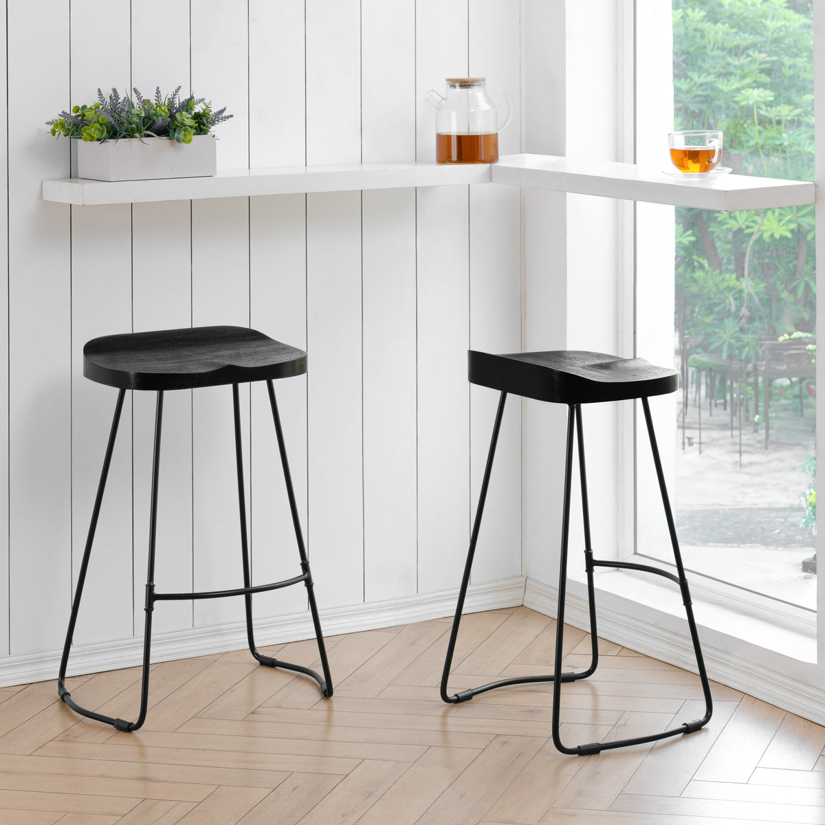 Lara Saddle Seat Counter Stools Set of 2 - Black