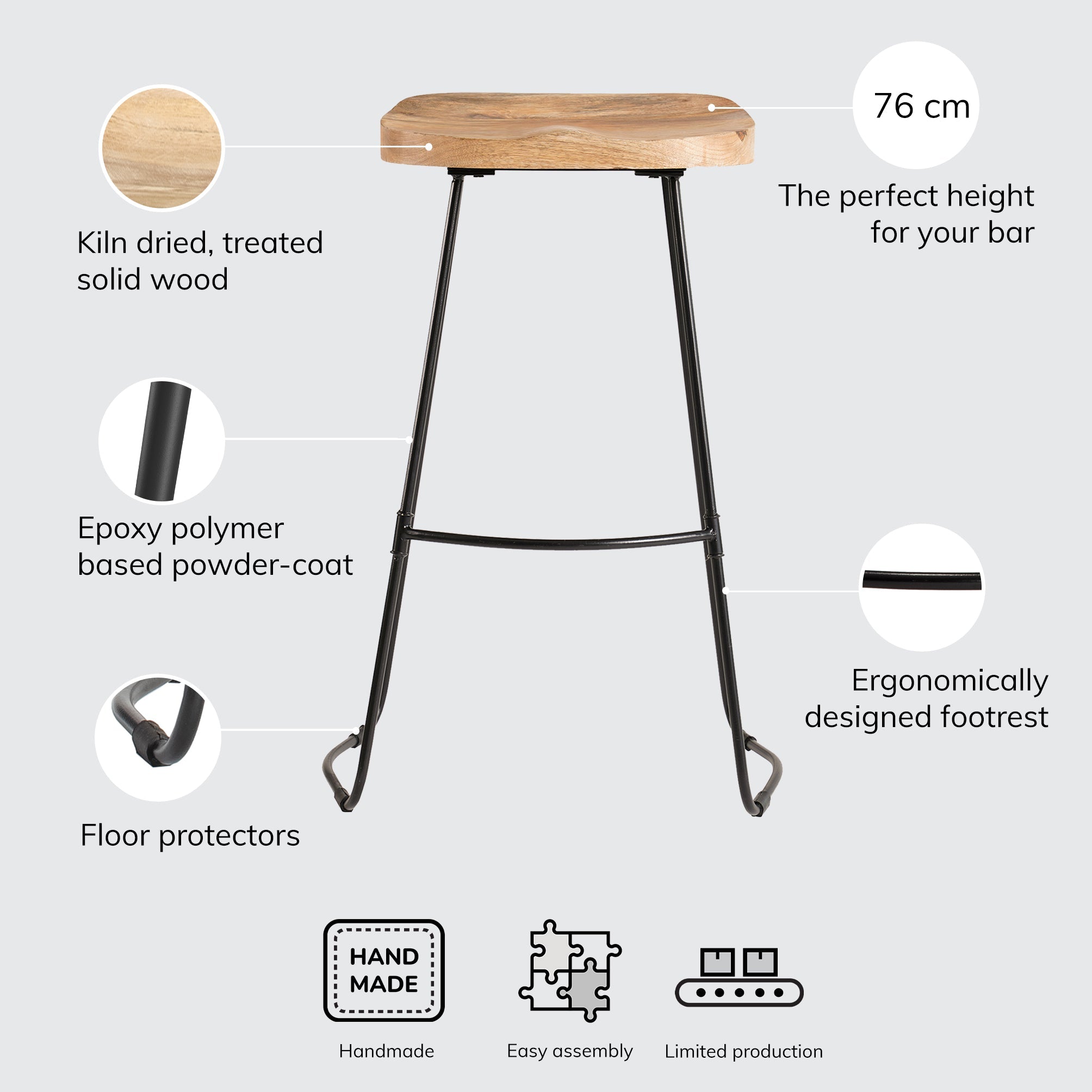 Rombass Bar Stool - Natural Top