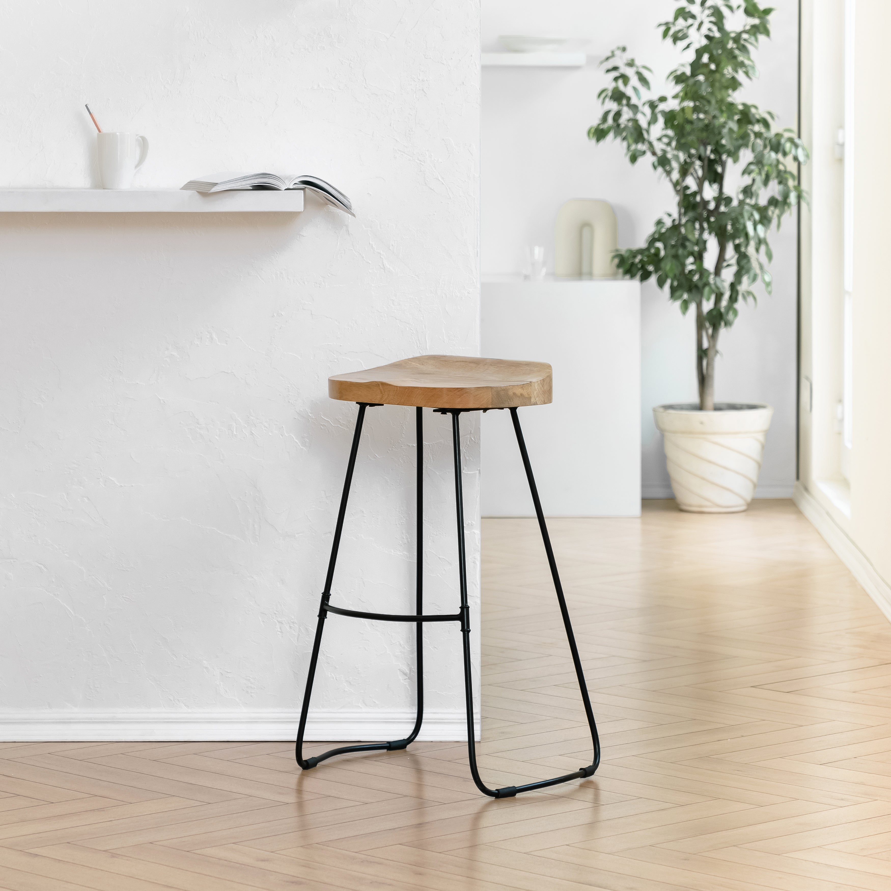 Rombass Solid Wood Bar Stool - Natural Top