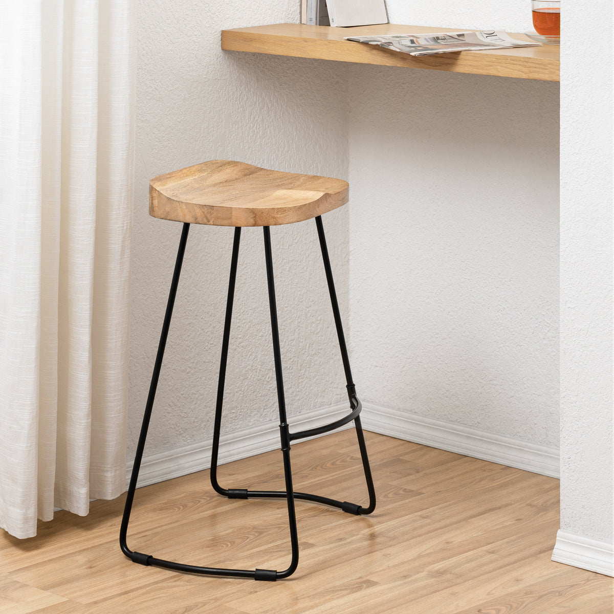 Rombass Solid Wood Counter Stool - Natural Top