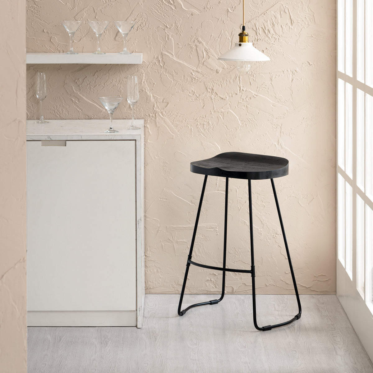 Rombass Solid Wood Counter Stool - Black Top