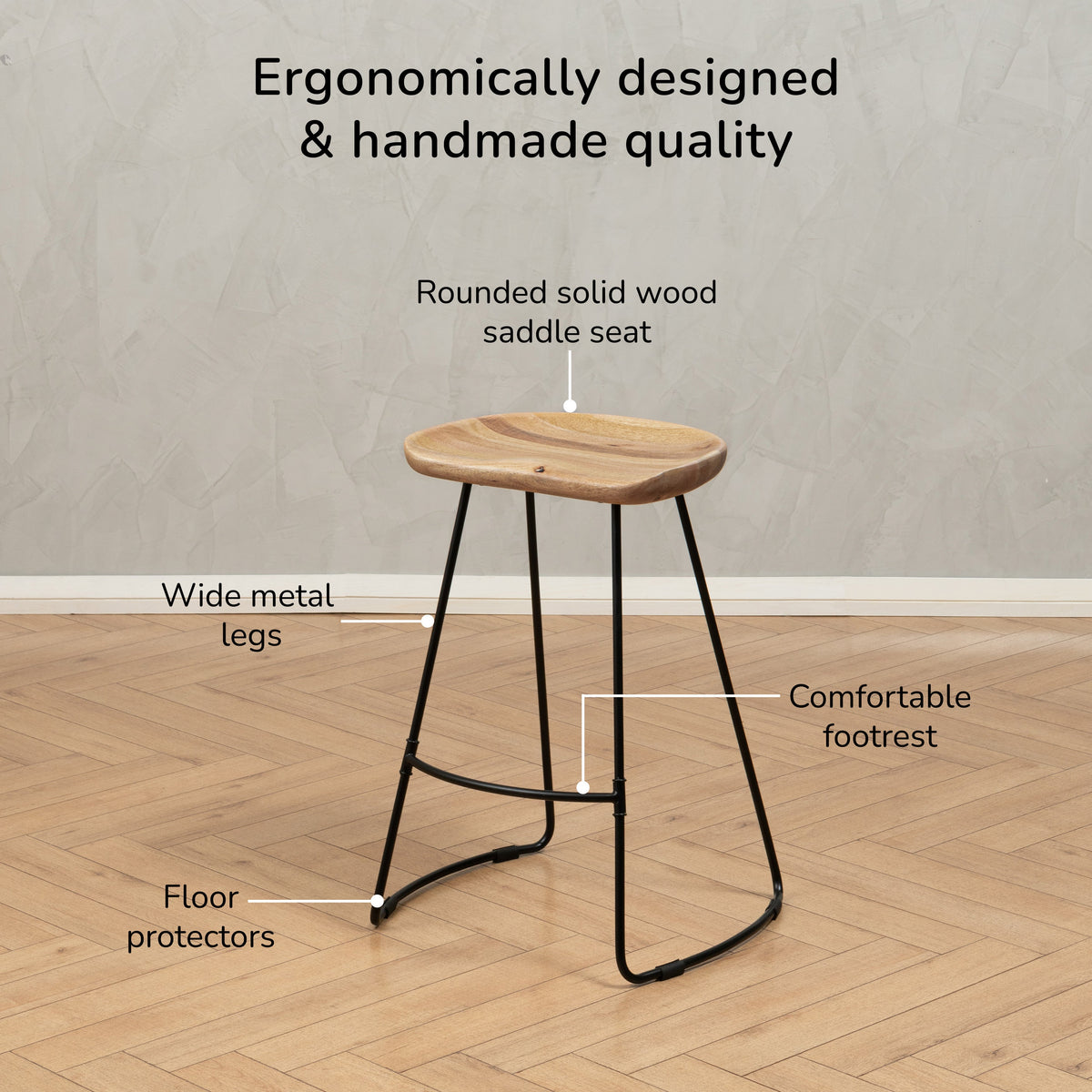 Ember Solid Wood Natural Counter Bar Stool - Large