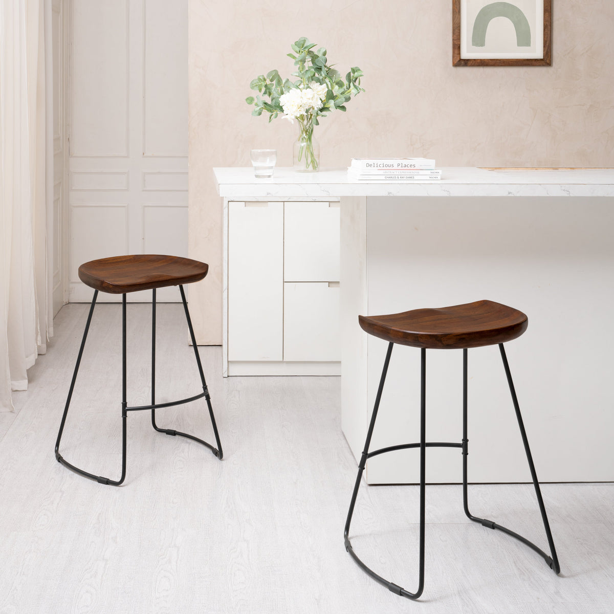 Ember Solid Wood Walnut Counter Bar Stool - Large