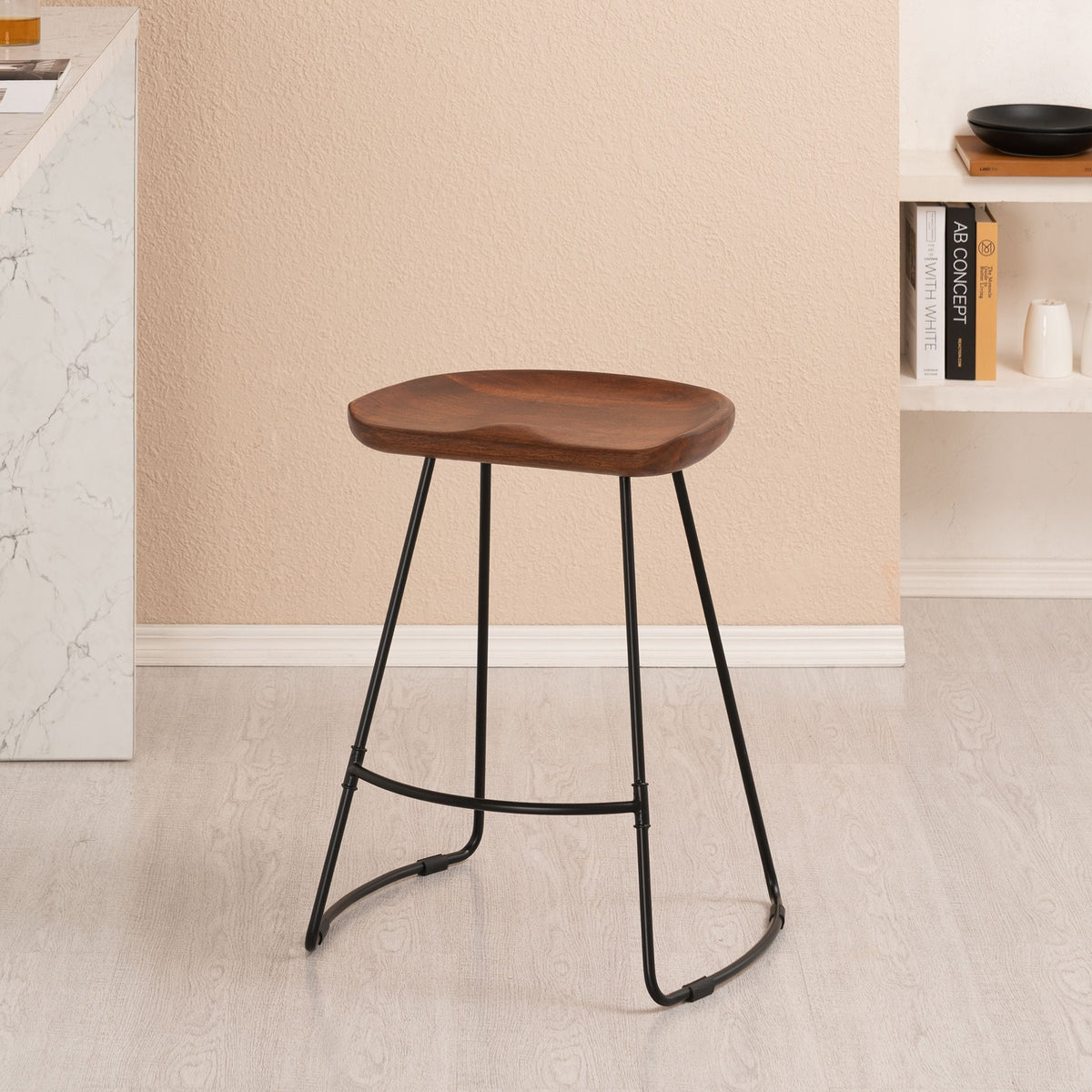 Ember Solid Wood Walnut Counter Bar Stool - Small