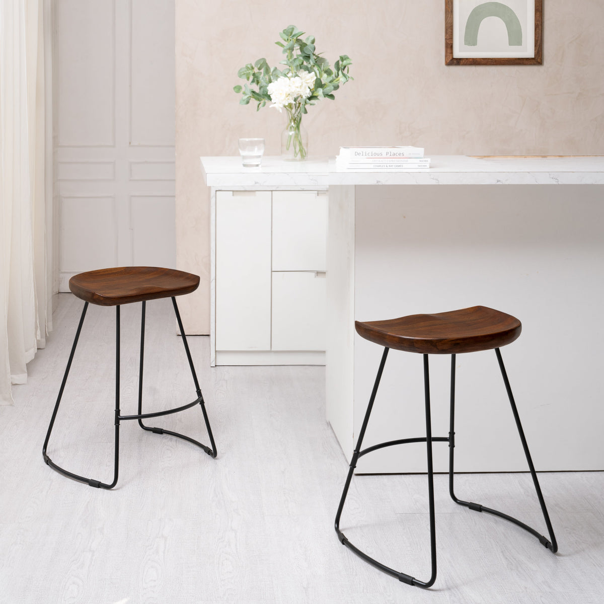 Ember Solid Wood Walnut Counter Bar Stool - Small
