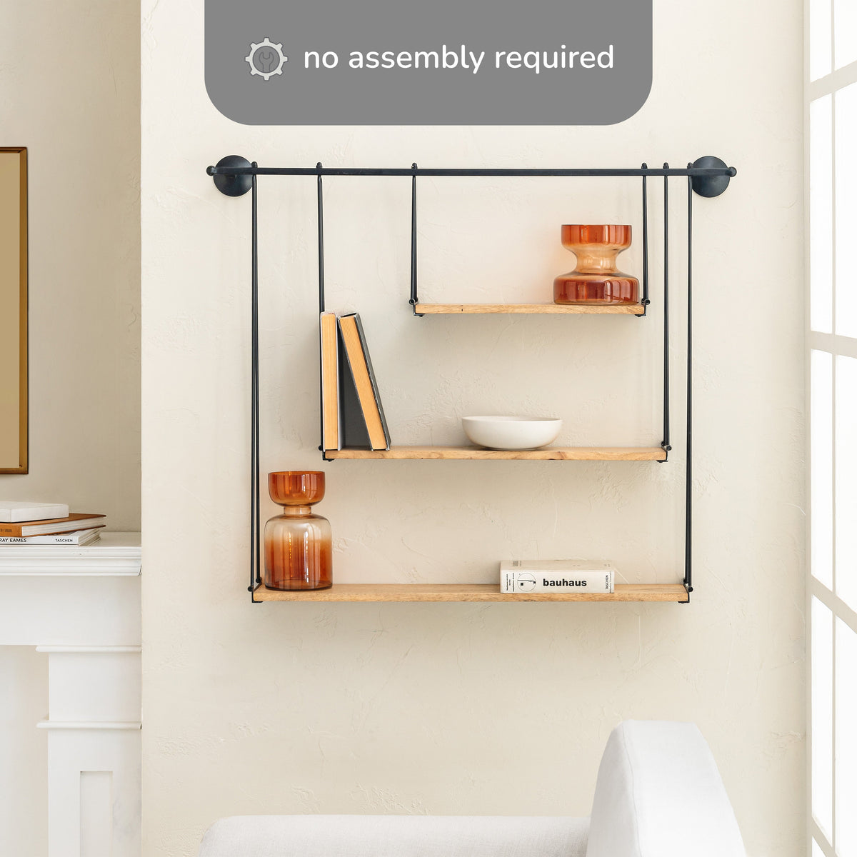 Luna 3 Tier Wall Mounted Shelves - Black