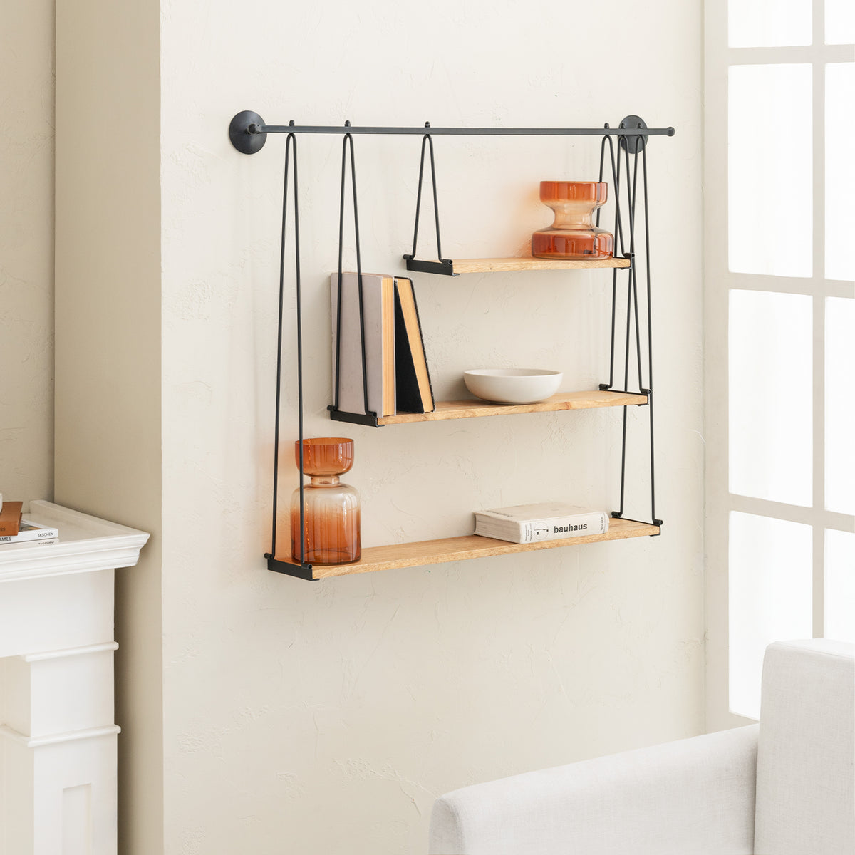 Luna 3 Tier Wall Mounted Shelves - Black