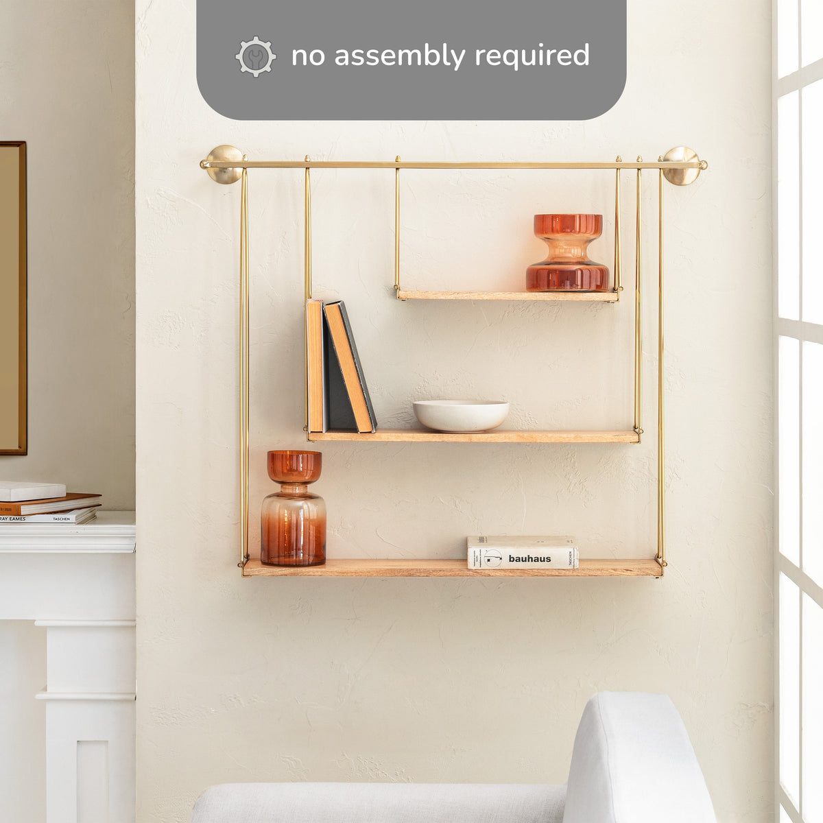 Luna 3 Tier Wall Mounted Shelves - Gold