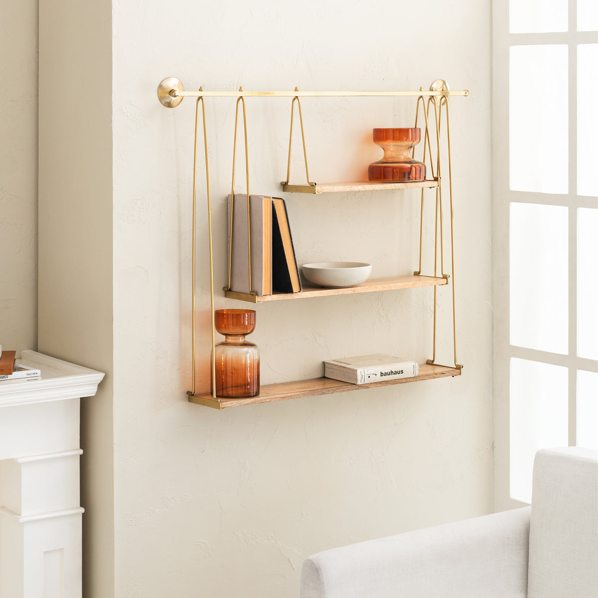 Luna 3 Tier Wall Mounted Shelves - Gold