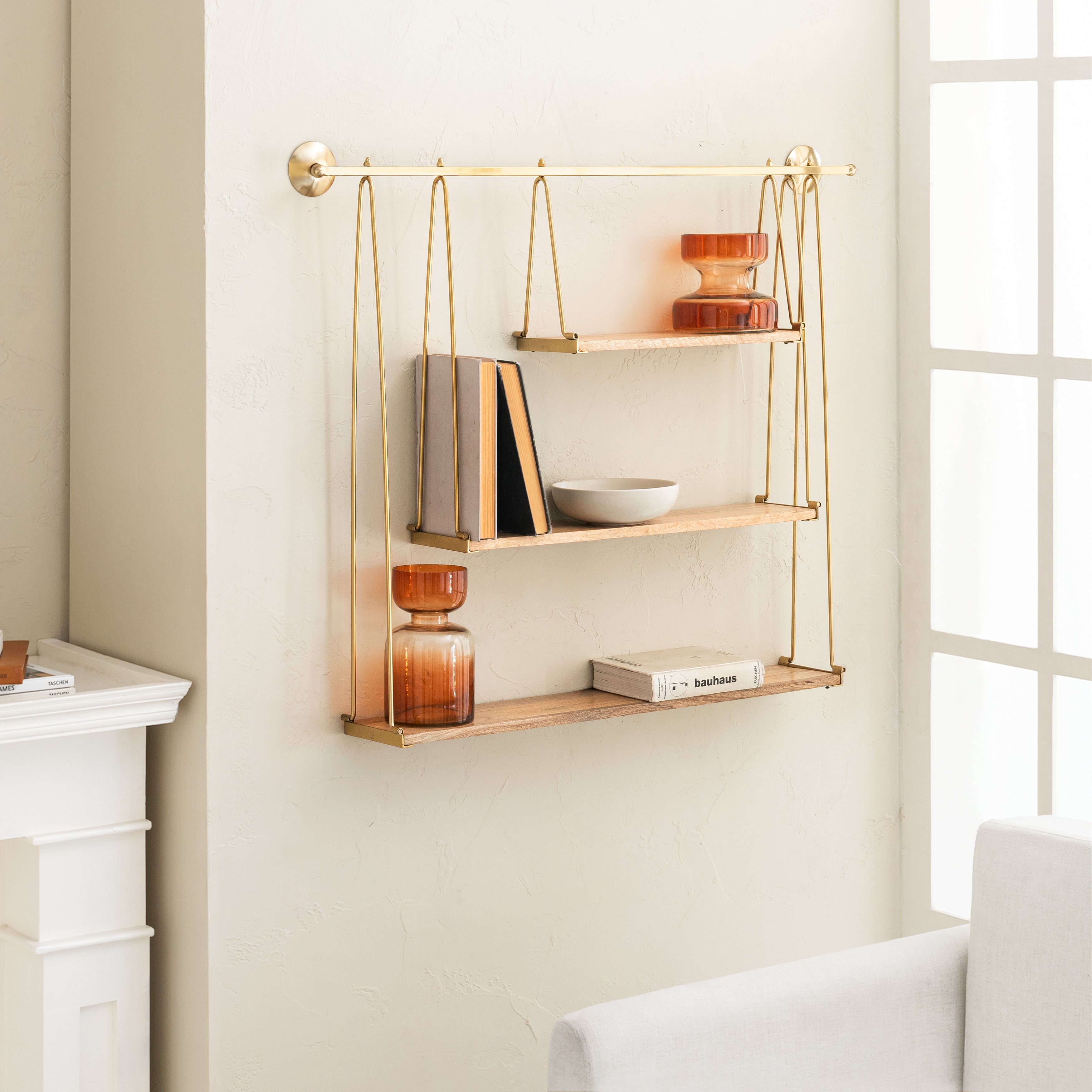 Luna 3 Tier Wall Mounted Shelves - Gold