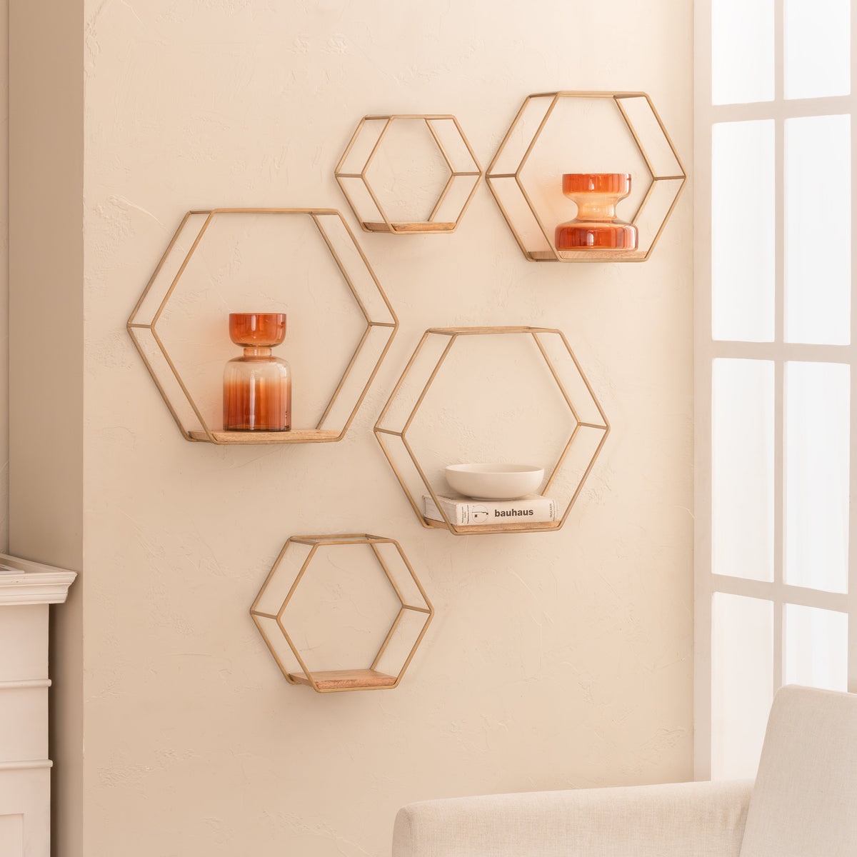 Haverstock Set Of 5 Wall Mounted Shelves - Gold