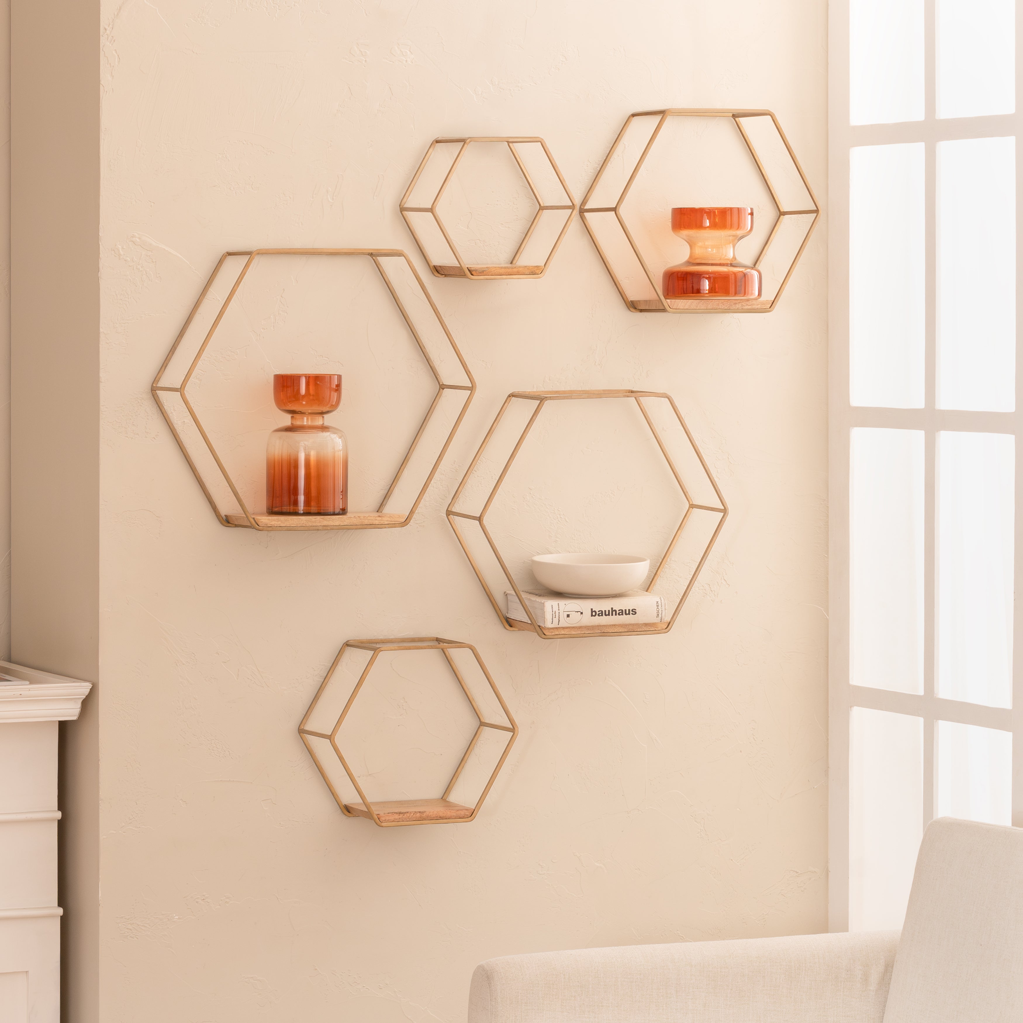Haverstock Set Of 5 Wall Mounted Shelves - Gold