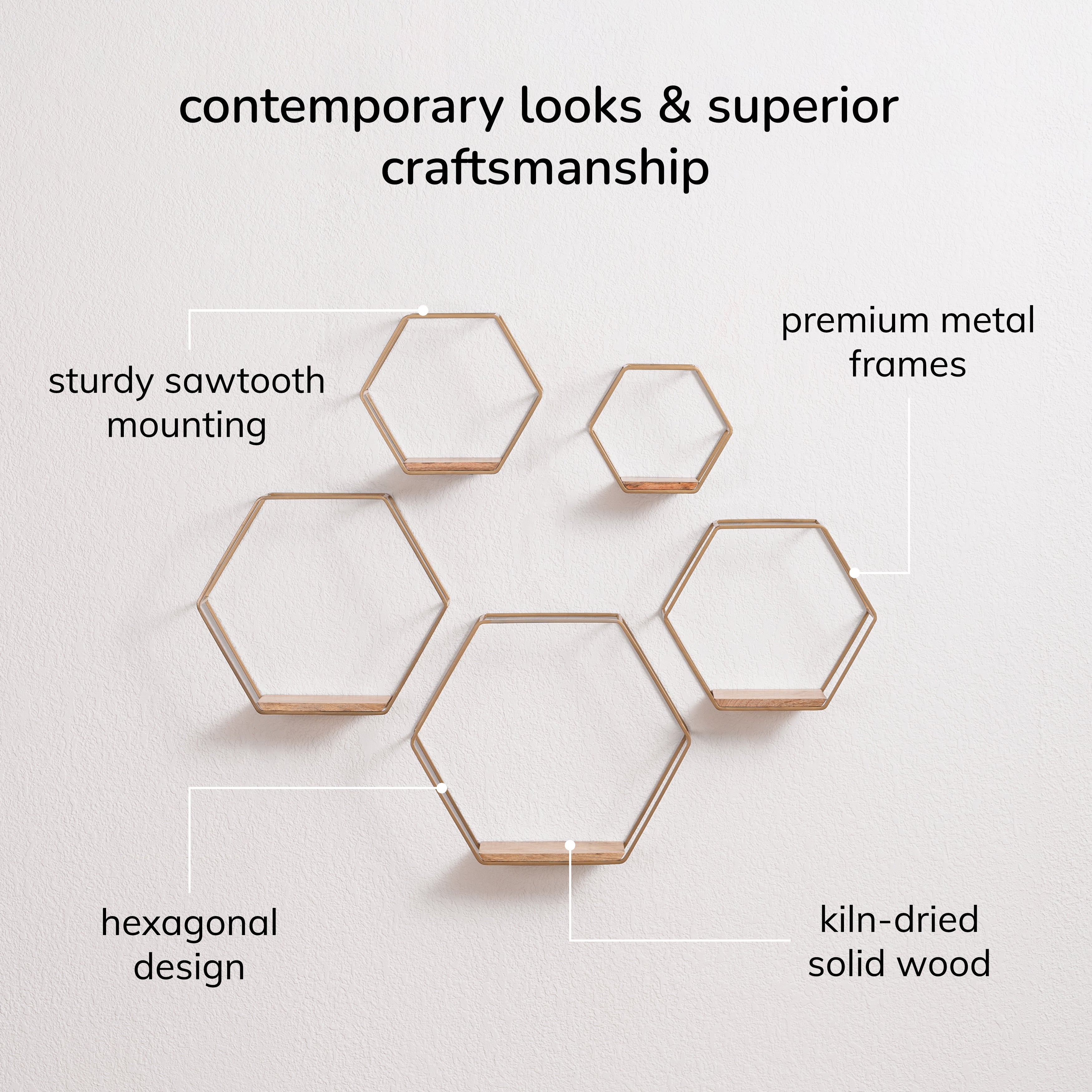 Haverstock Set Of 5 Wall Mounted Shelves - Gold