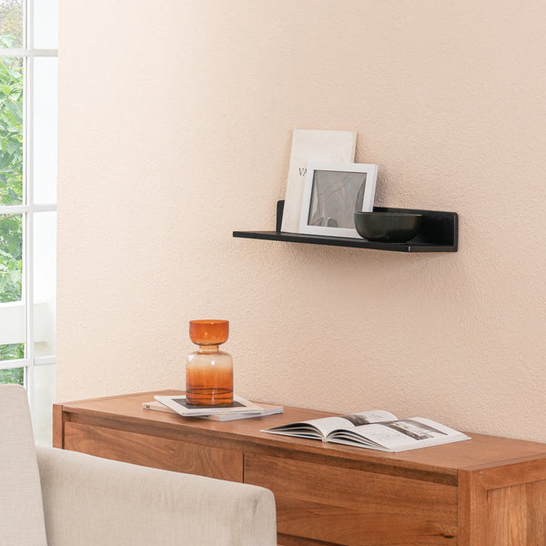 Yung Solid Wood Wall Mounted Black Shelves - Small