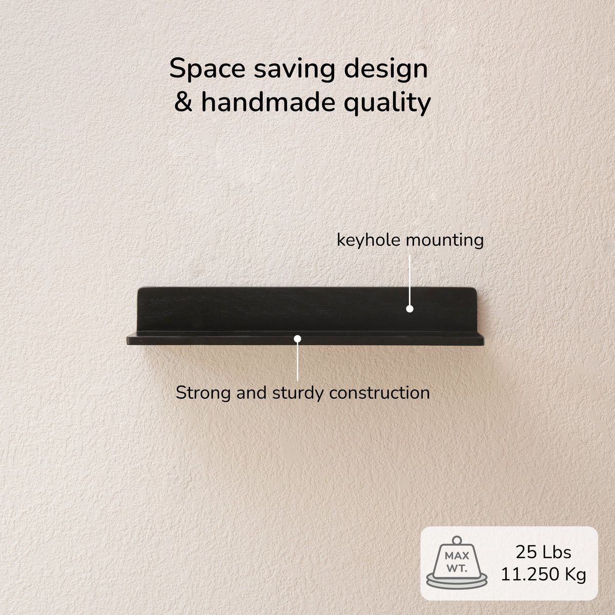 Yung Solid Wood Wall Mounted Black Shelves - Small