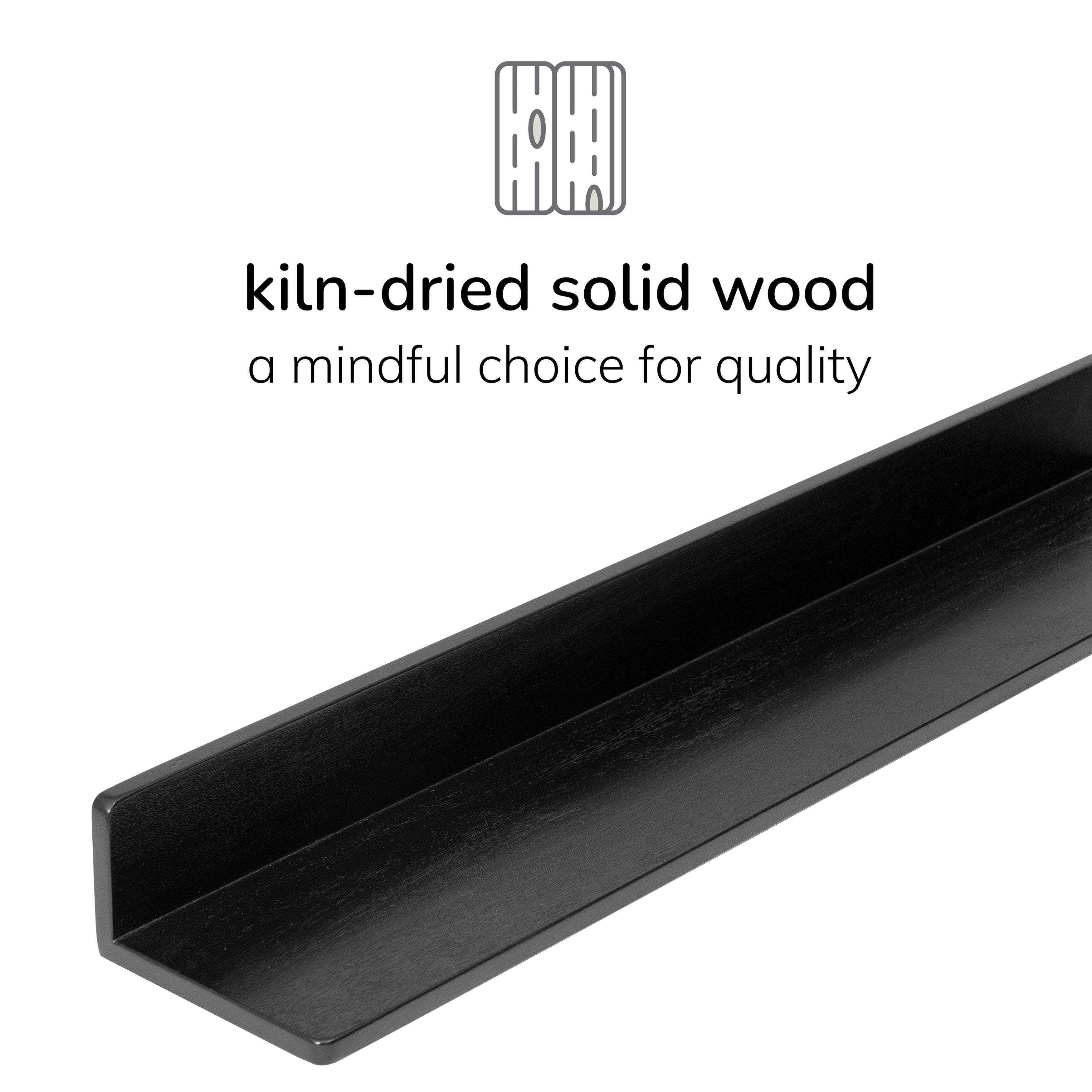 Yung Solid Wood Wall Mounted Black Shelves - Large