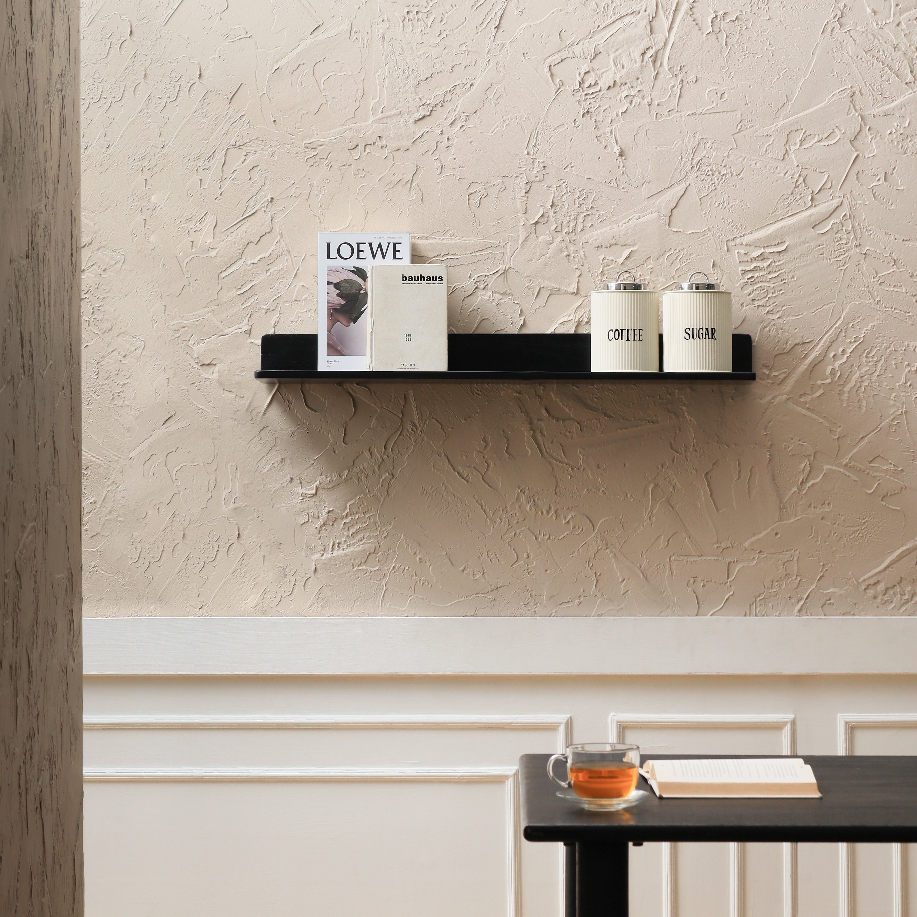 Yung Solid Wood Wall Mounted Black Shelf - Large