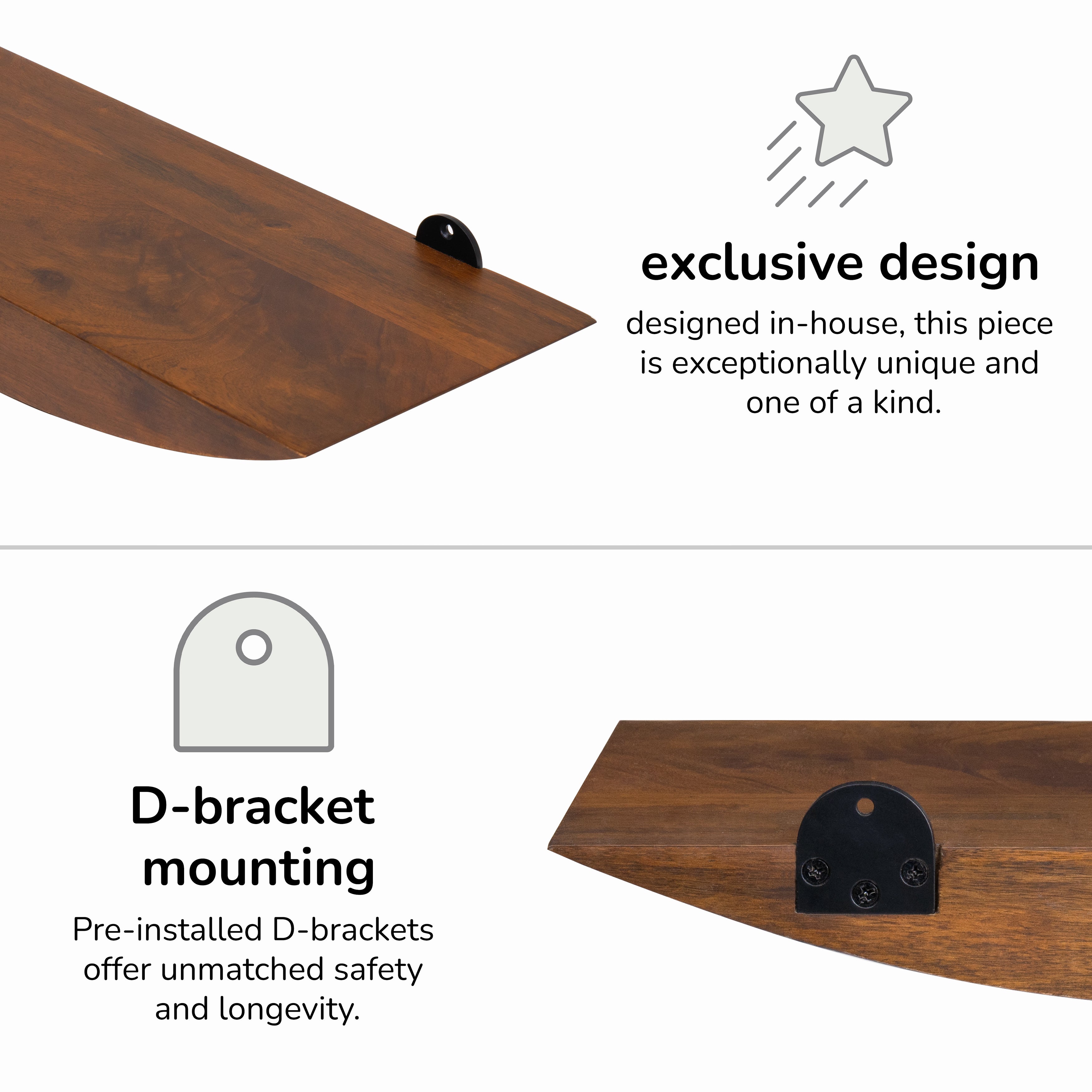 Hutch Solid Wood Set of 2 Floating Shelves - Walnut