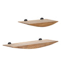 Two wooden wall shelves with black brackets on a white background