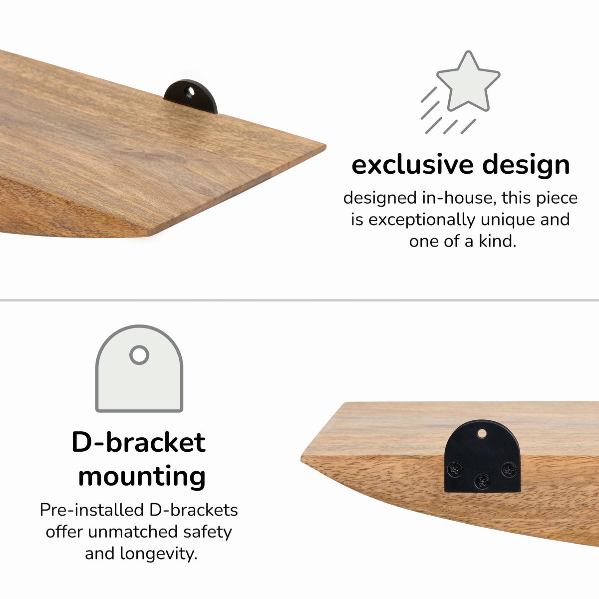 Hutch Solid Wood Set of 2 Floating Shelves - Natural