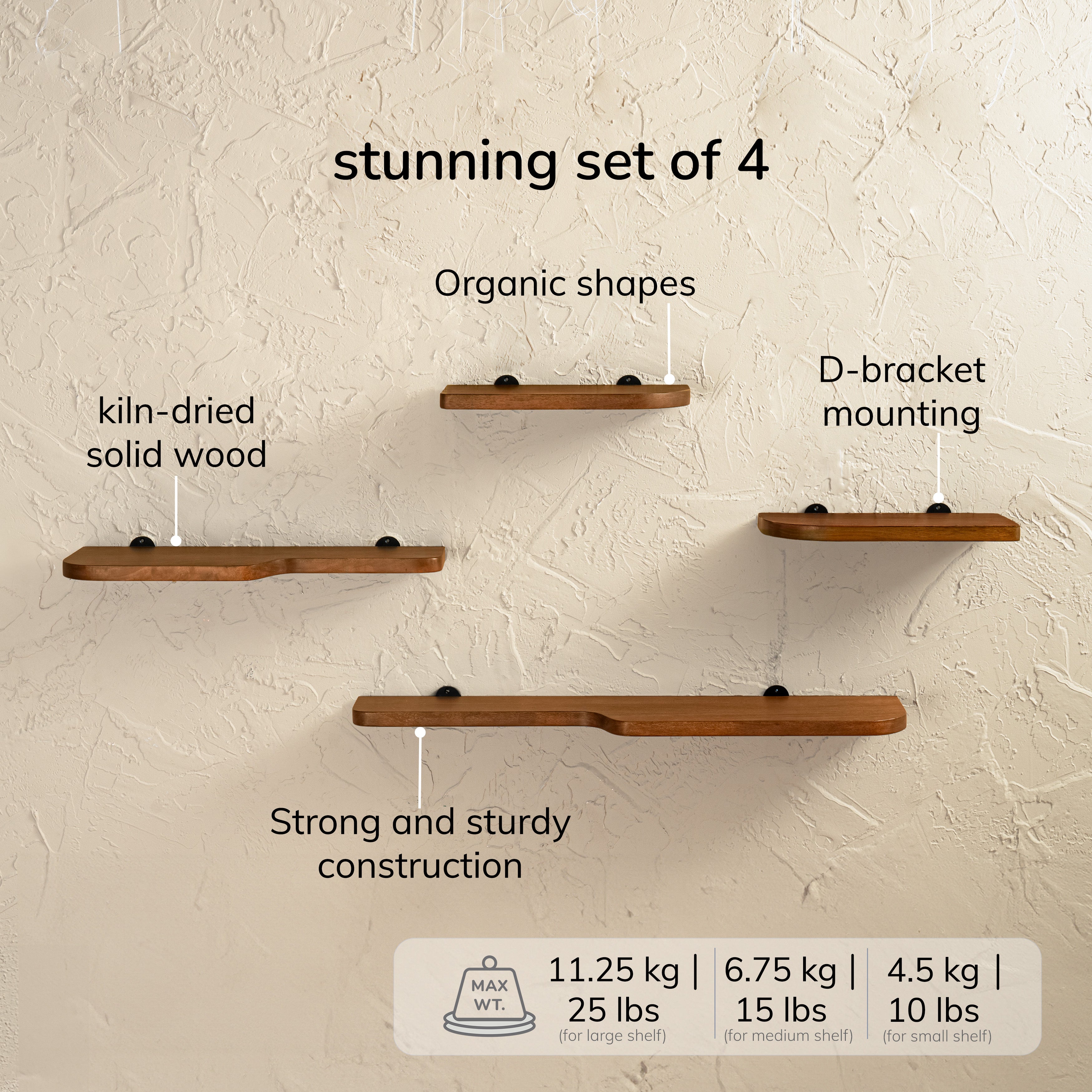 Dale Set of 4 Wall Mounted Shelves - Walnut