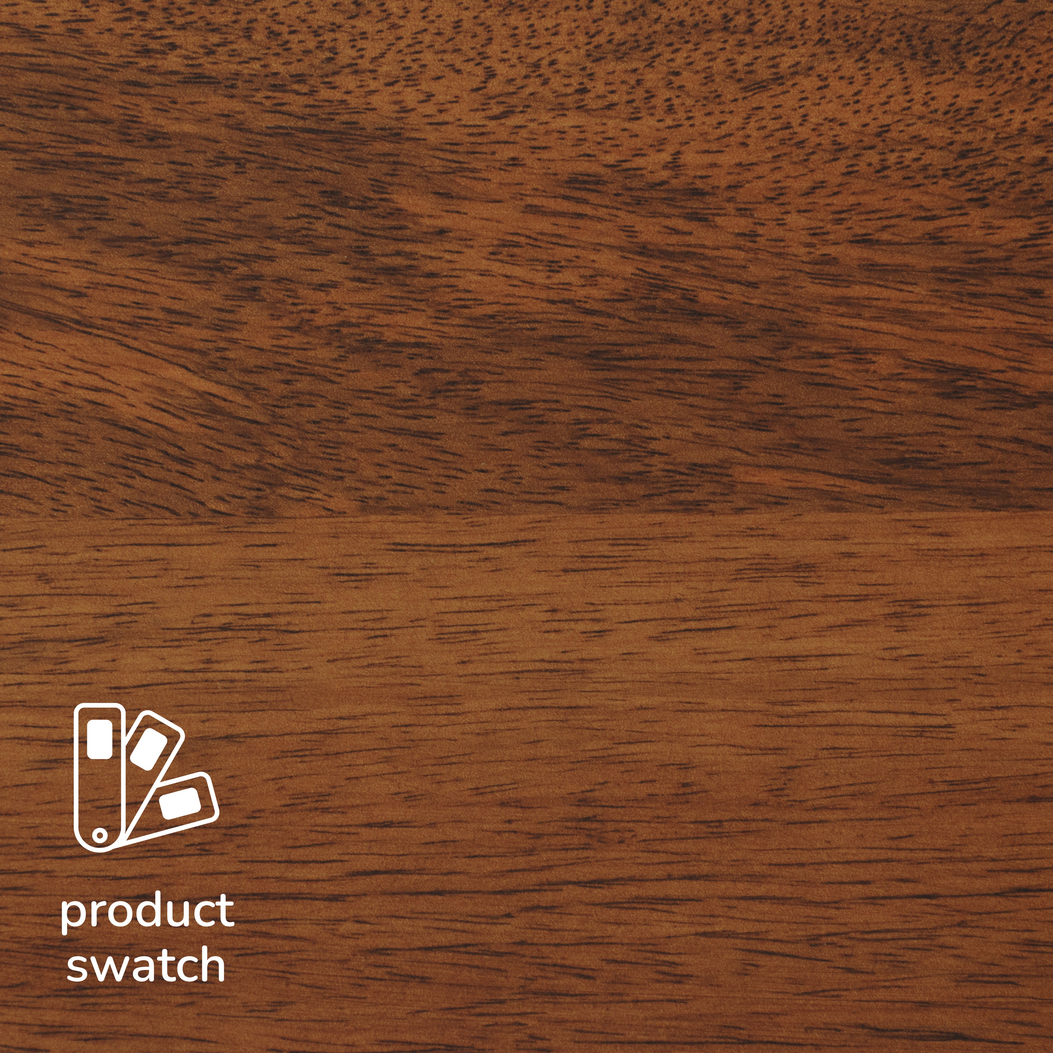 Close-up of a wooden surface with a product swatch icon and text.