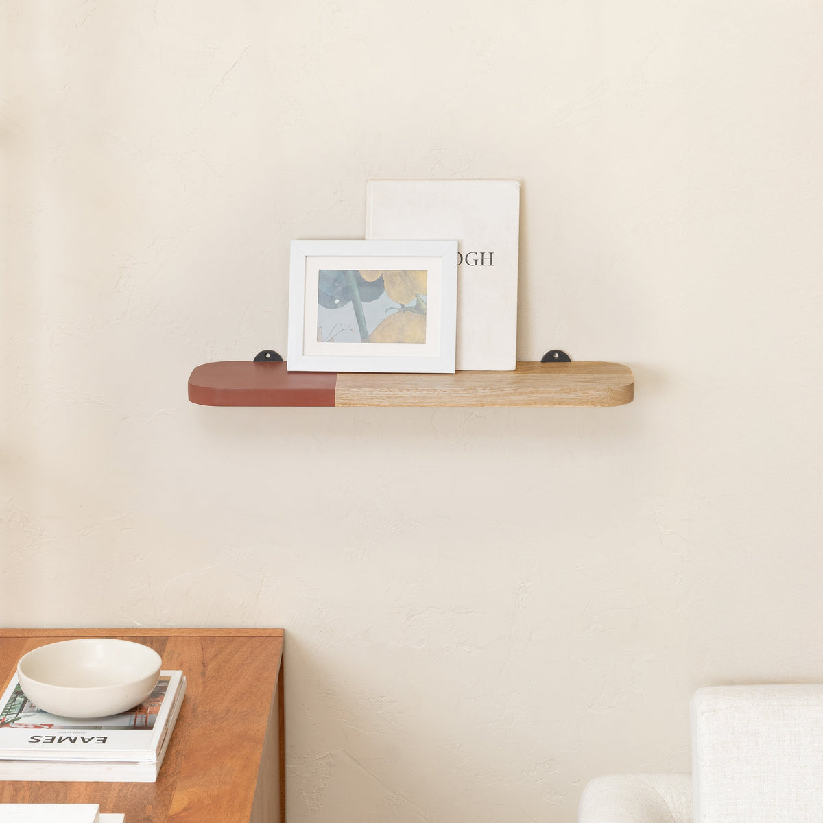 Norton Solid Wood Natural & Burgandy Shelf - Small