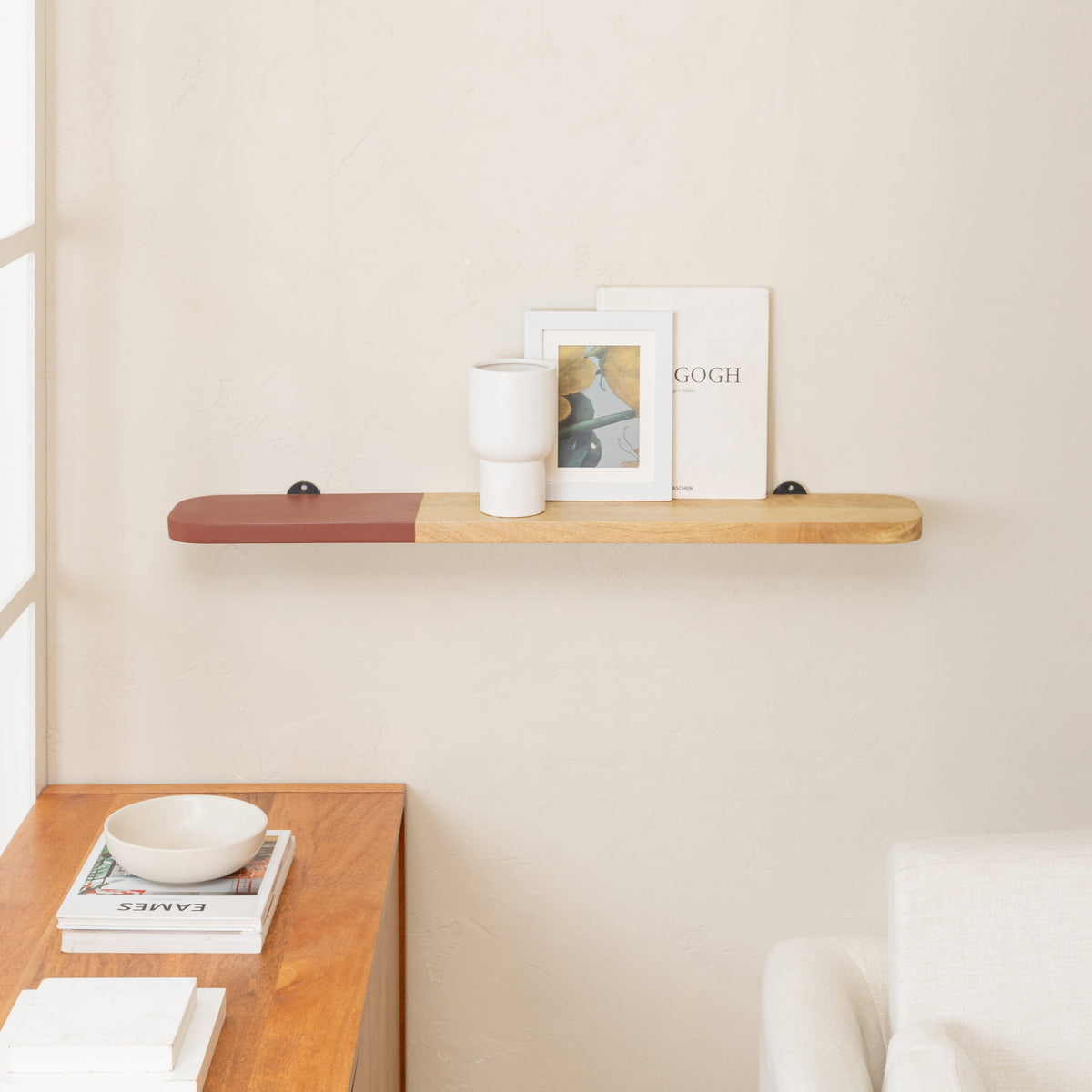 Norton Solid Wood Natural & Burgandy Shelf - Large