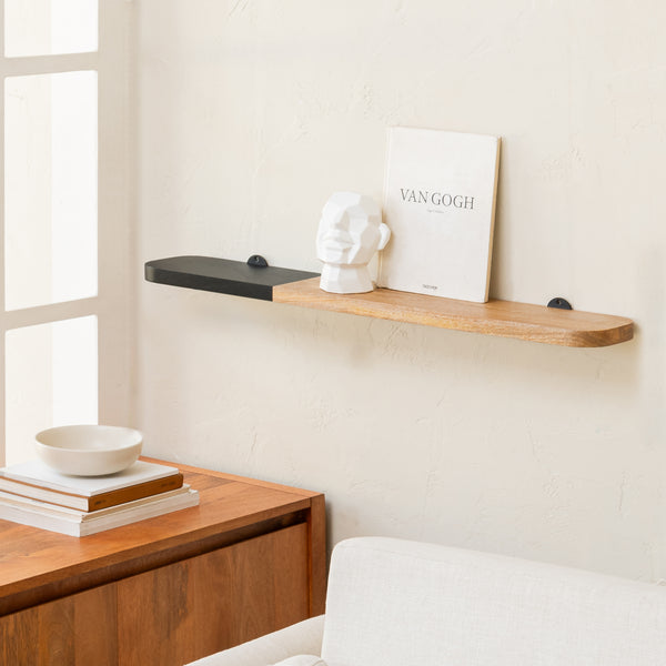 Norton Solid Wood Wall Mounted Natural & Black Shelves - Large