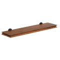 Wall-mounted walnut shelf with two black supports on the wall.