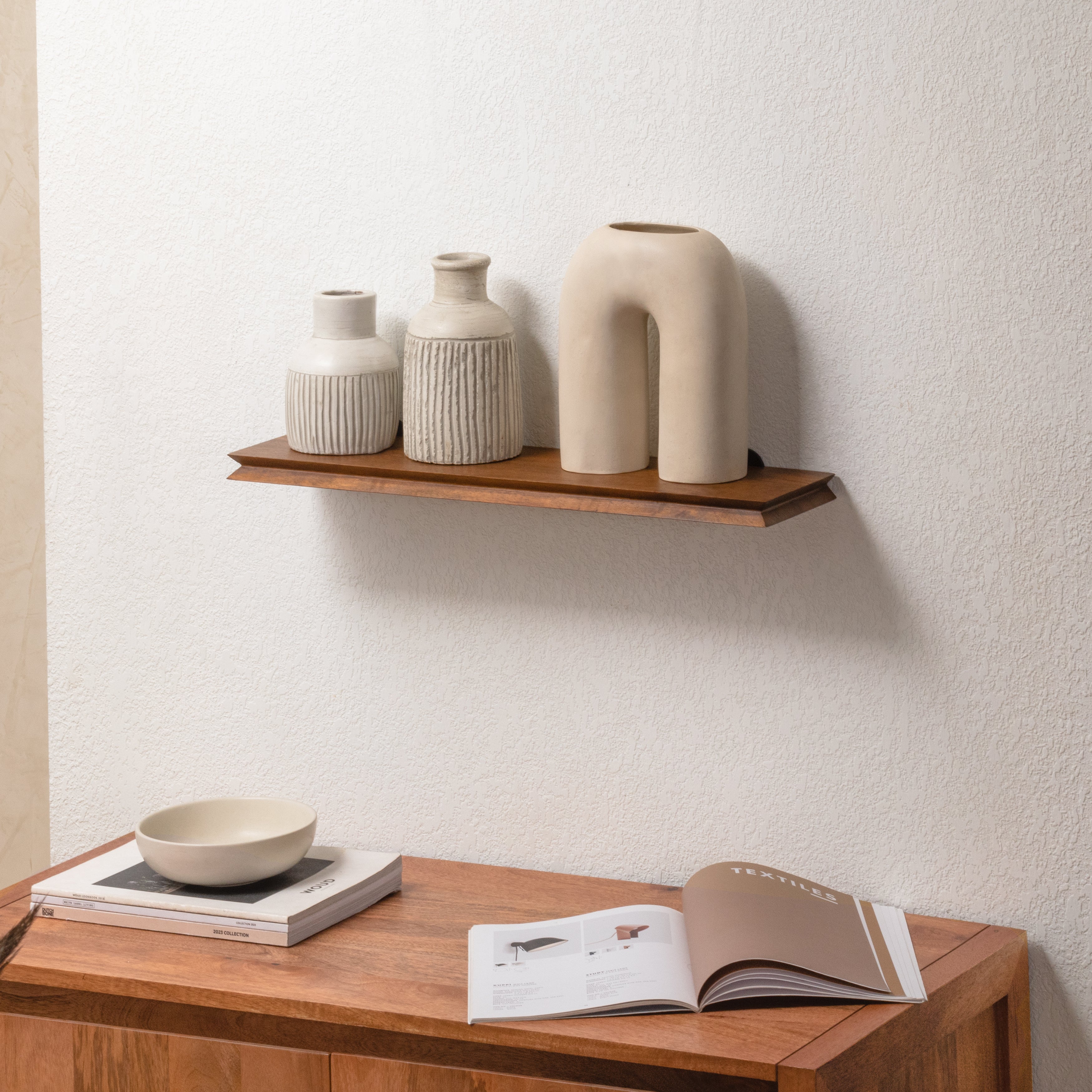 Hamish Solid Wood Walnut Wall Mounted Shelf - Small