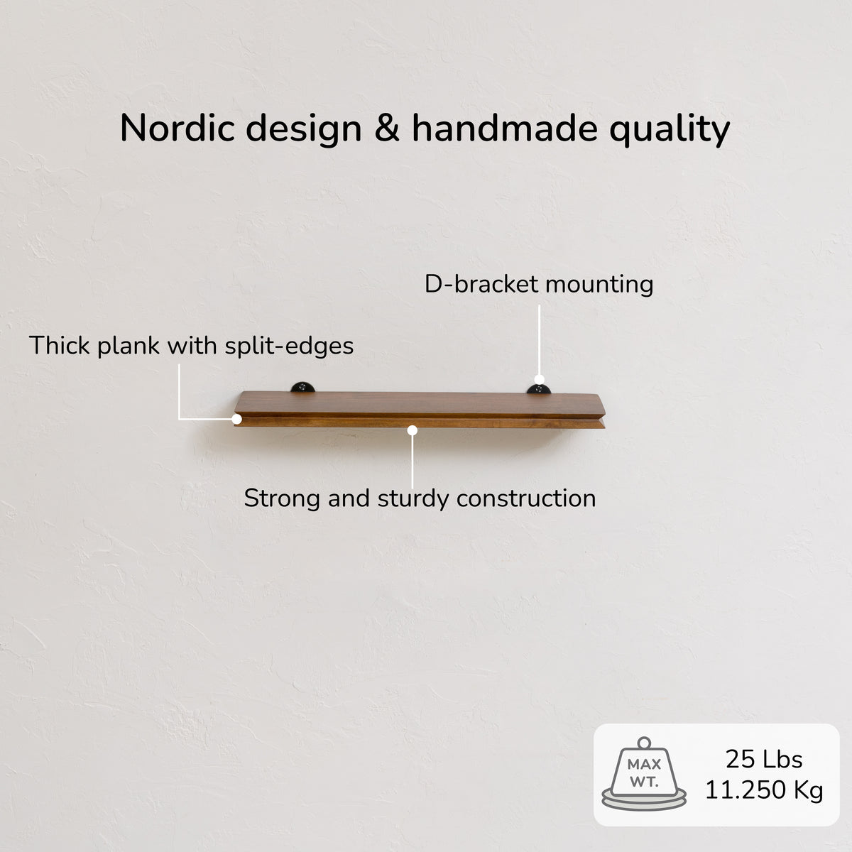 Hamish Solid Wood Walnut Wall Mounted Shelf - Small